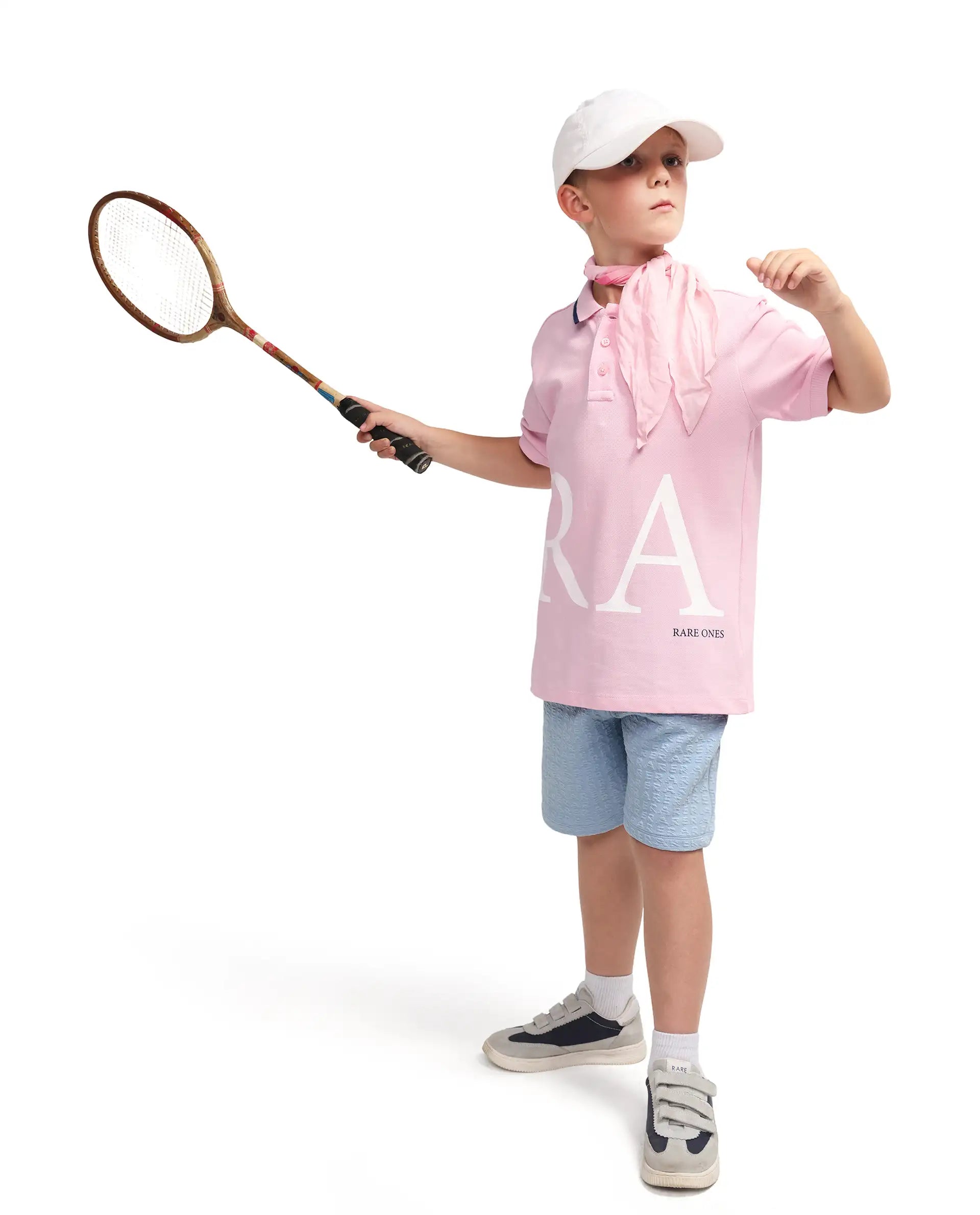 Rare Ones Kids Rovo Light Pink Cotton Button Closure Pigment Print Regular Fit Polo