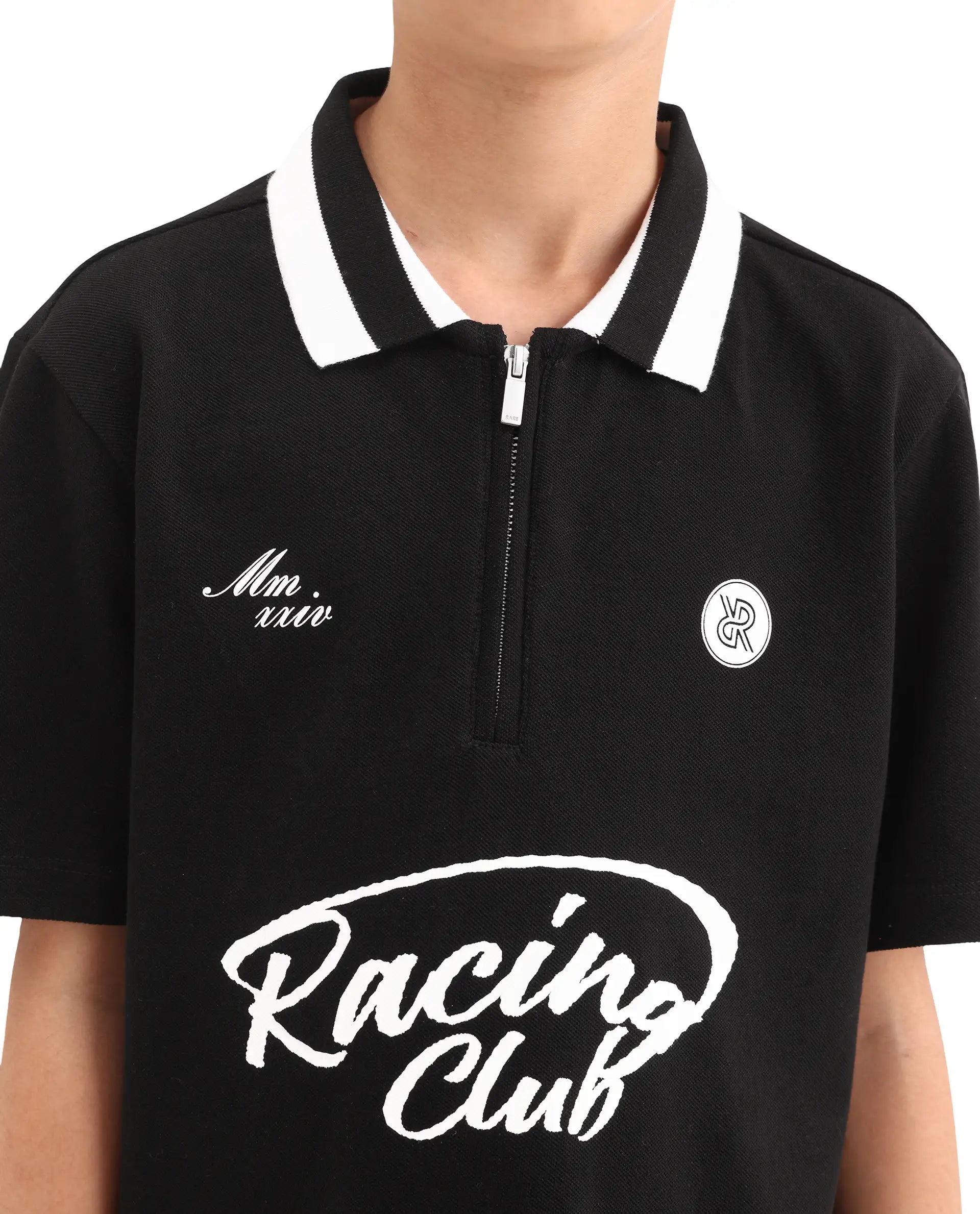 Rare Ones Kids Rino Black Cotton Zipper Closure Regular Fit Polo