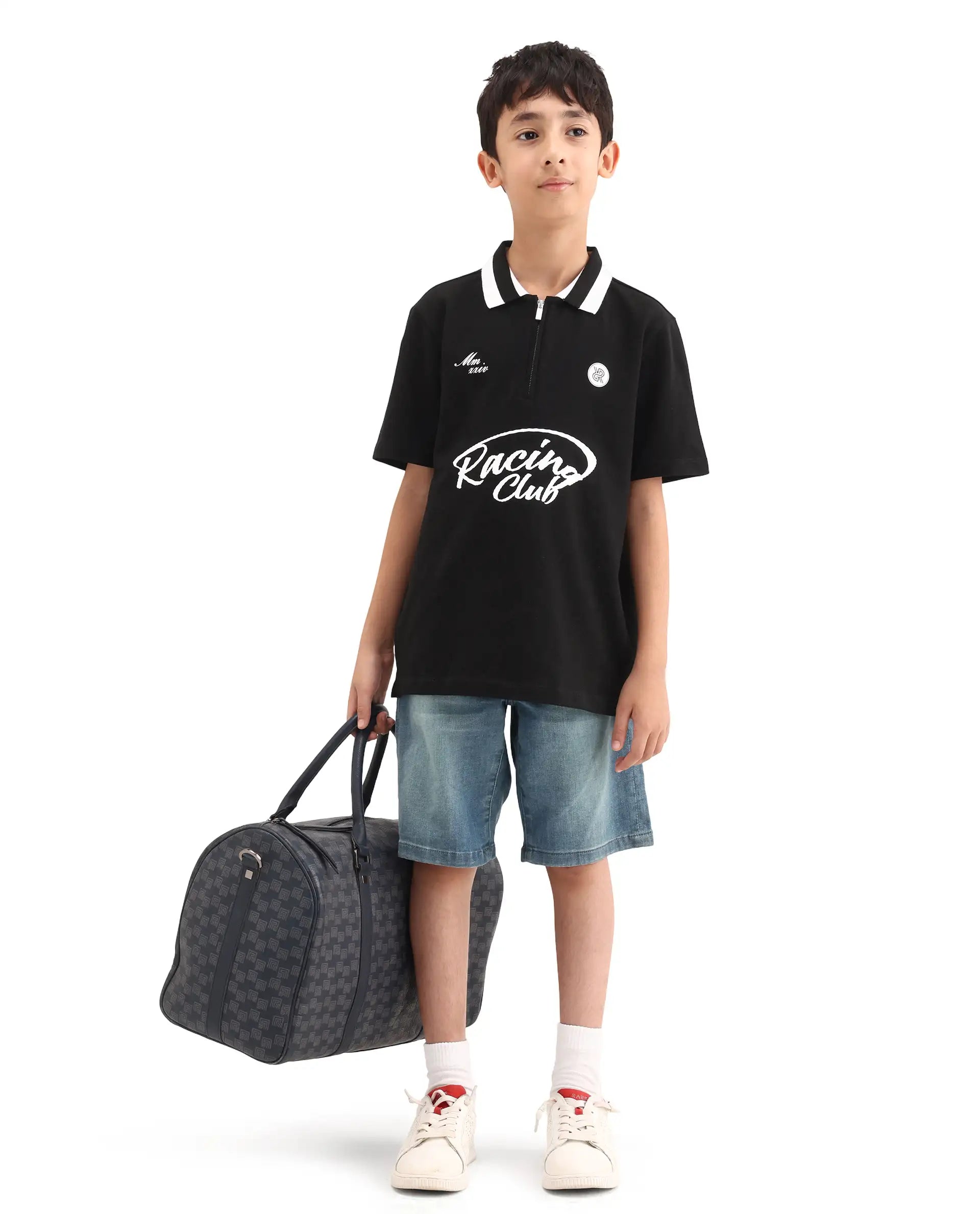 Rare Ones Kids Rino Black Cotton Zipper Closure Regular Fit Polo