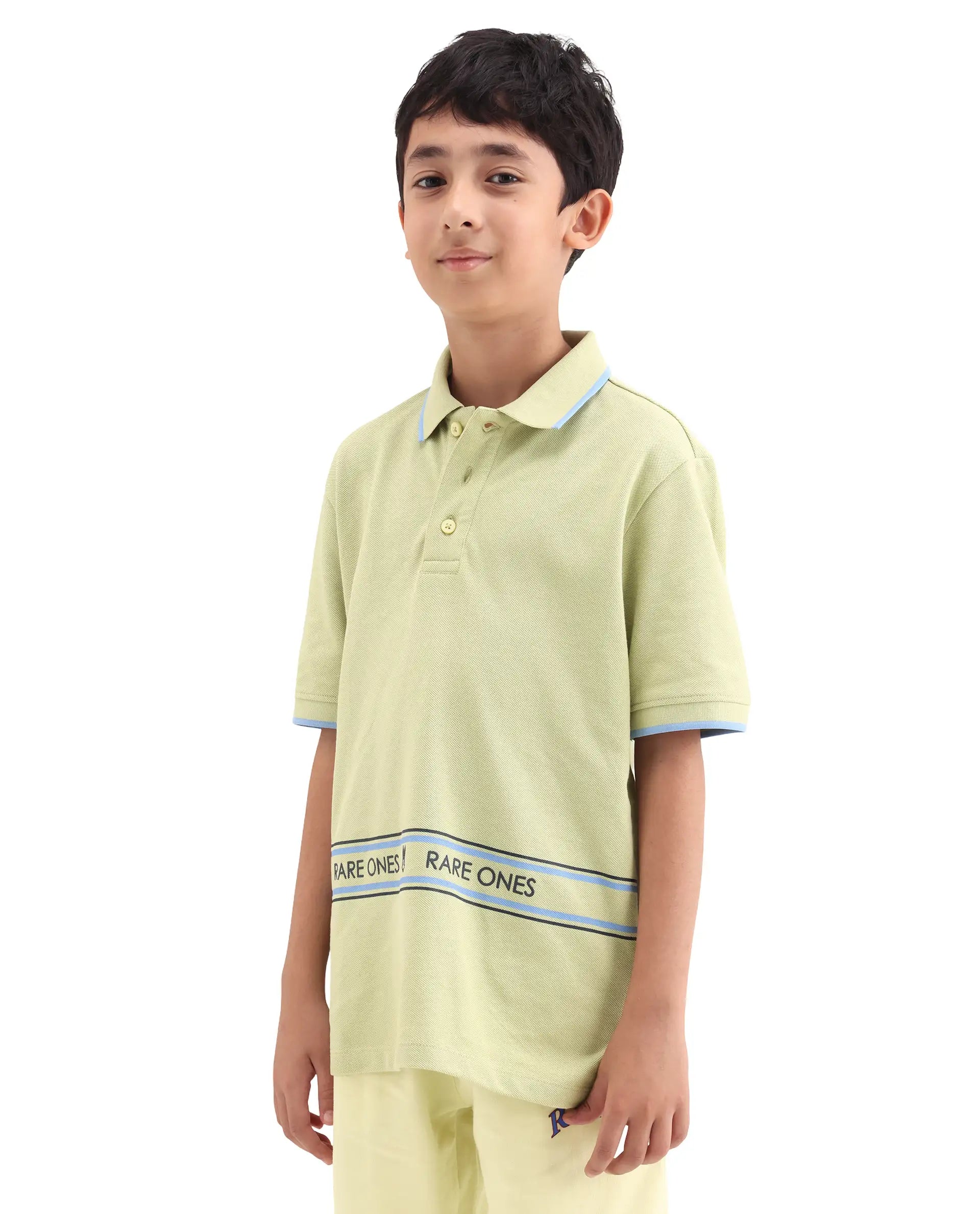 Rare Ones Kids Nael Fluorescent Yellow Cotton Button Closure Hd Print Regular Fit Polo