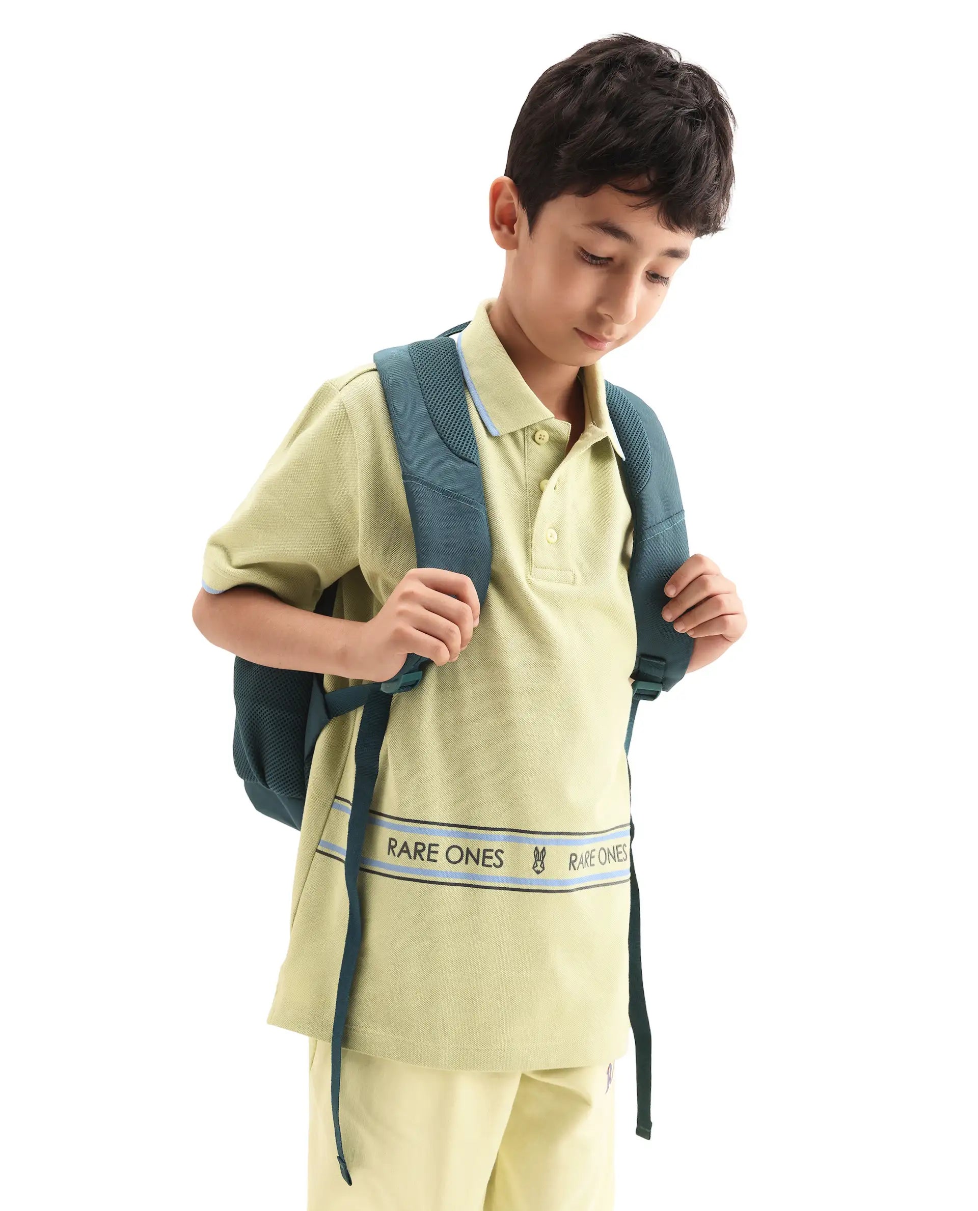Rare Ones Kids Nael Fluorescent Yellow Cotton Button Closure Hd Print Regular Fit Polo