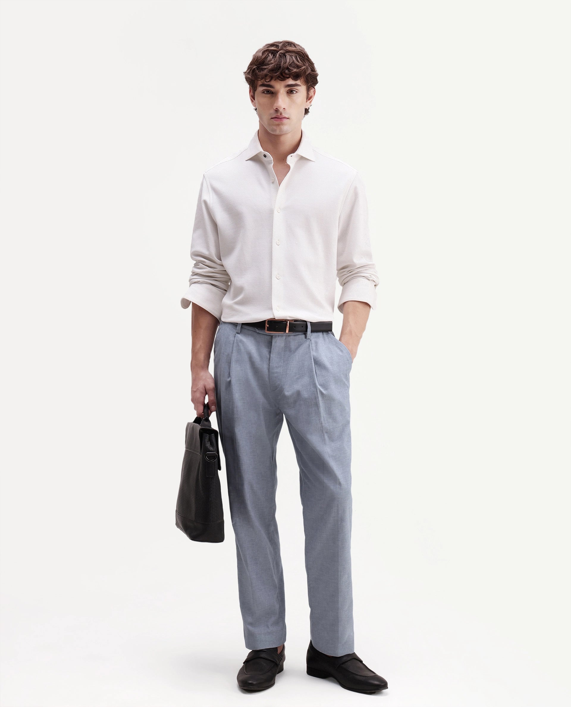 Rare Rabbit Men's Cami Light Blue Cotton Blend Fabric Regular Fit Plain Trouser