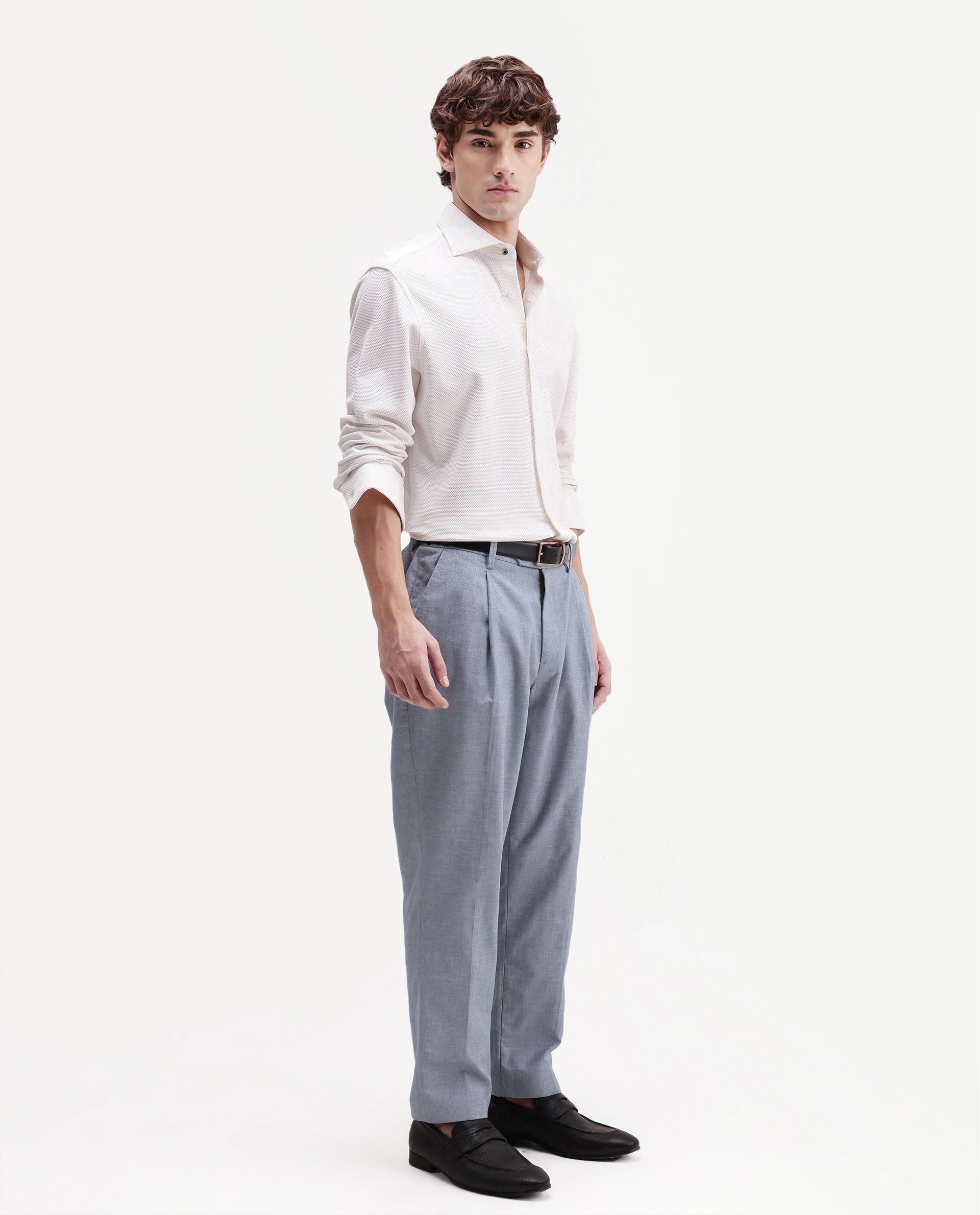 Rare Rabbit Men's Cami Light Blue Cotton Blend Fabric Regular Fit Plain Trouser