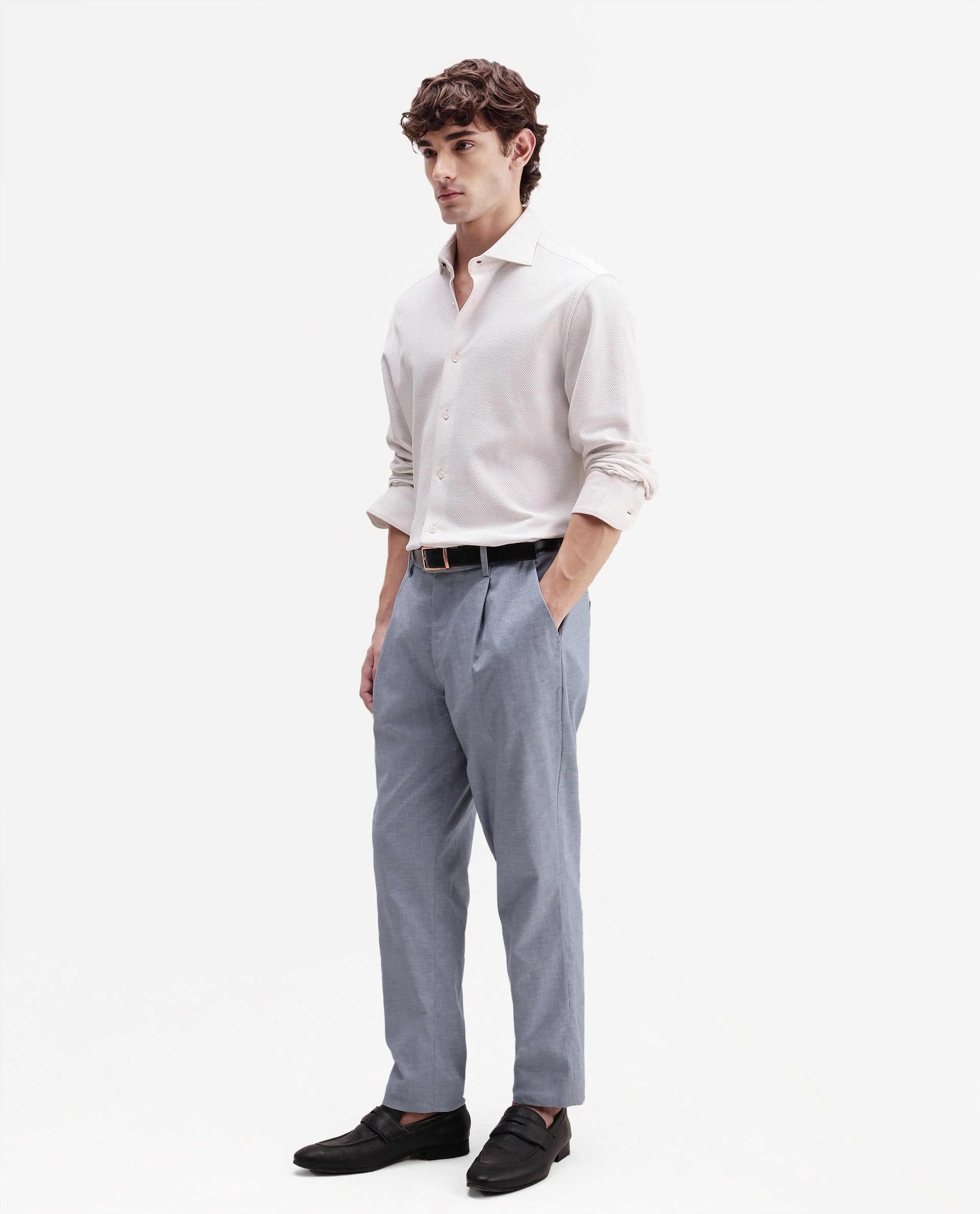 Rare Rabbit Men's Cami Light Blue Cotton Blend Fabric Regular Fit Plain Trouser