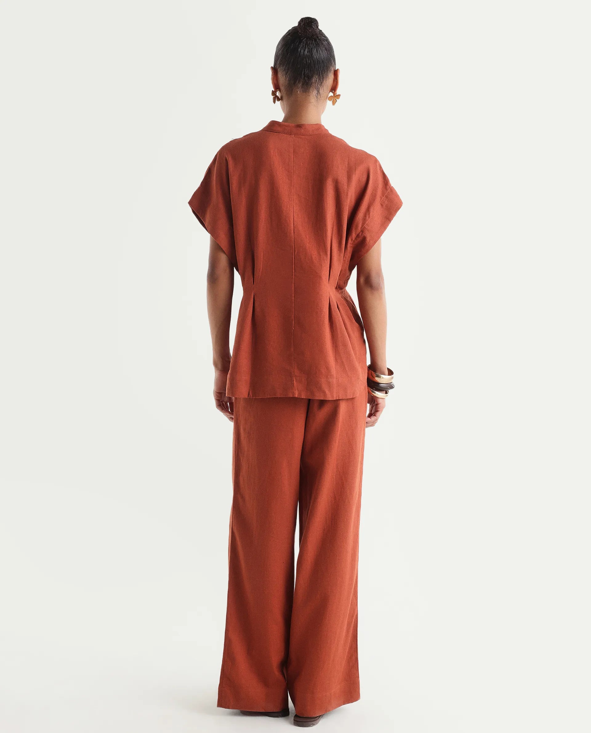Rareism Women's Mappy-B Rust Linen Wide Plain Trouser