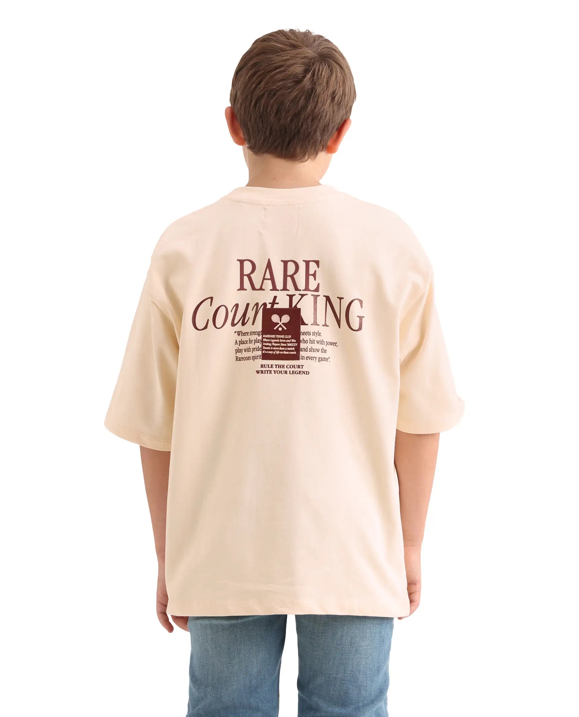 Rare Ones Kids Alca Light Beige Cotton Pull-On Closure Hd Print Oversized Fit T-Shirt