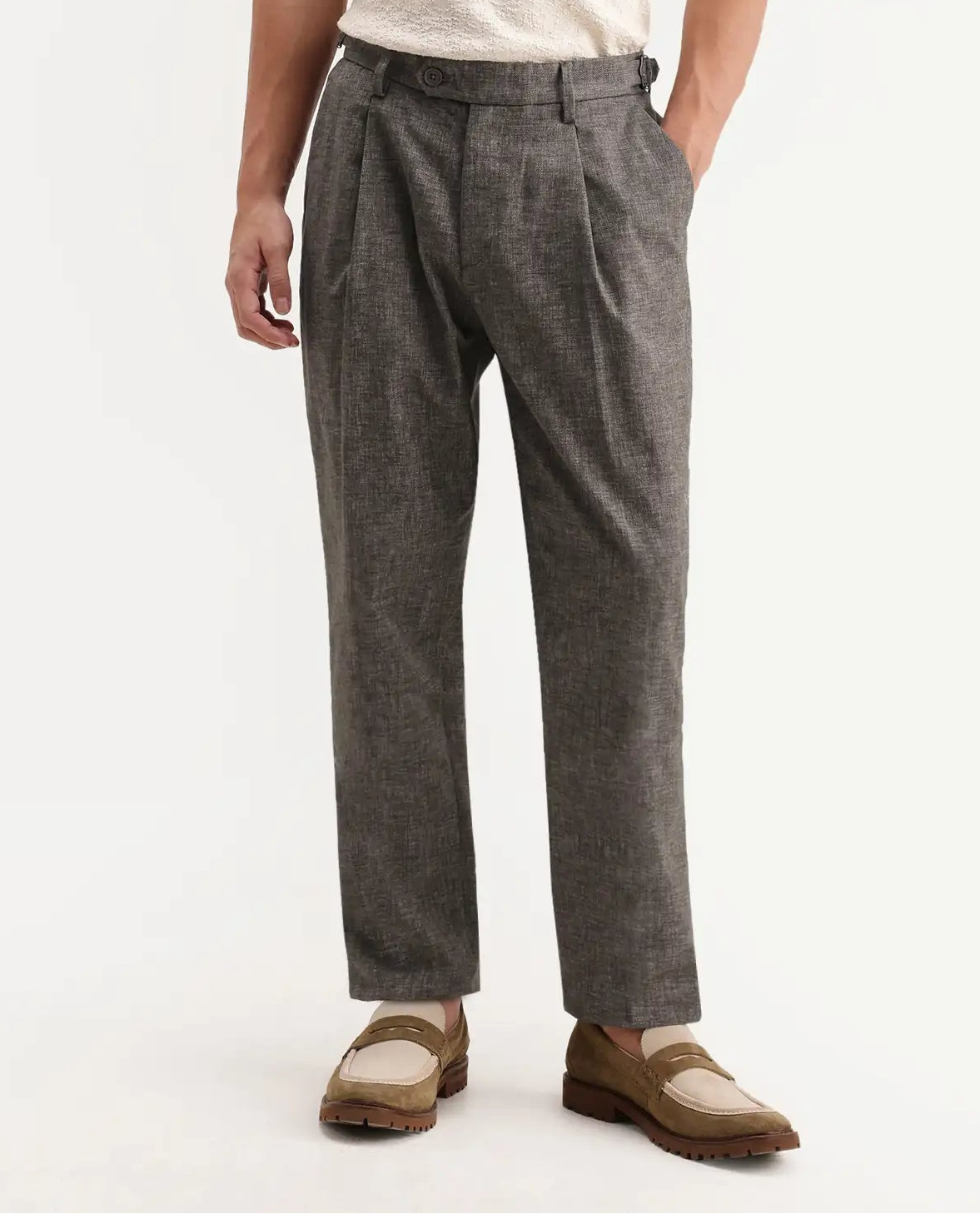 Rare Rabbit Men's Cami Dark Grey Cotton Blend Fabric Regular Fit Plain Trouser