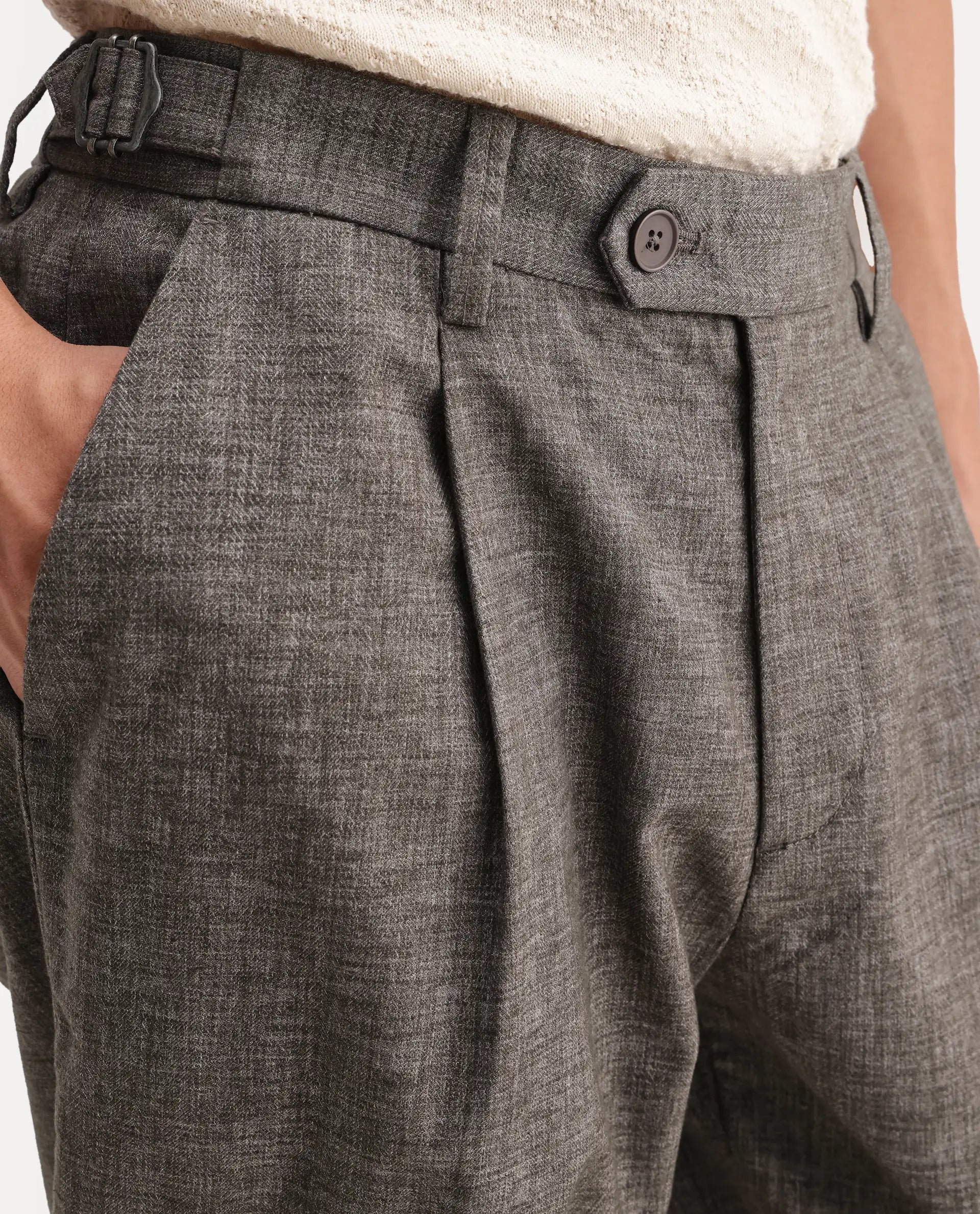 Rare Rabbit Men's Cami Dark Grey Cotton Blend Fabric Regular Fit Plain Trouser