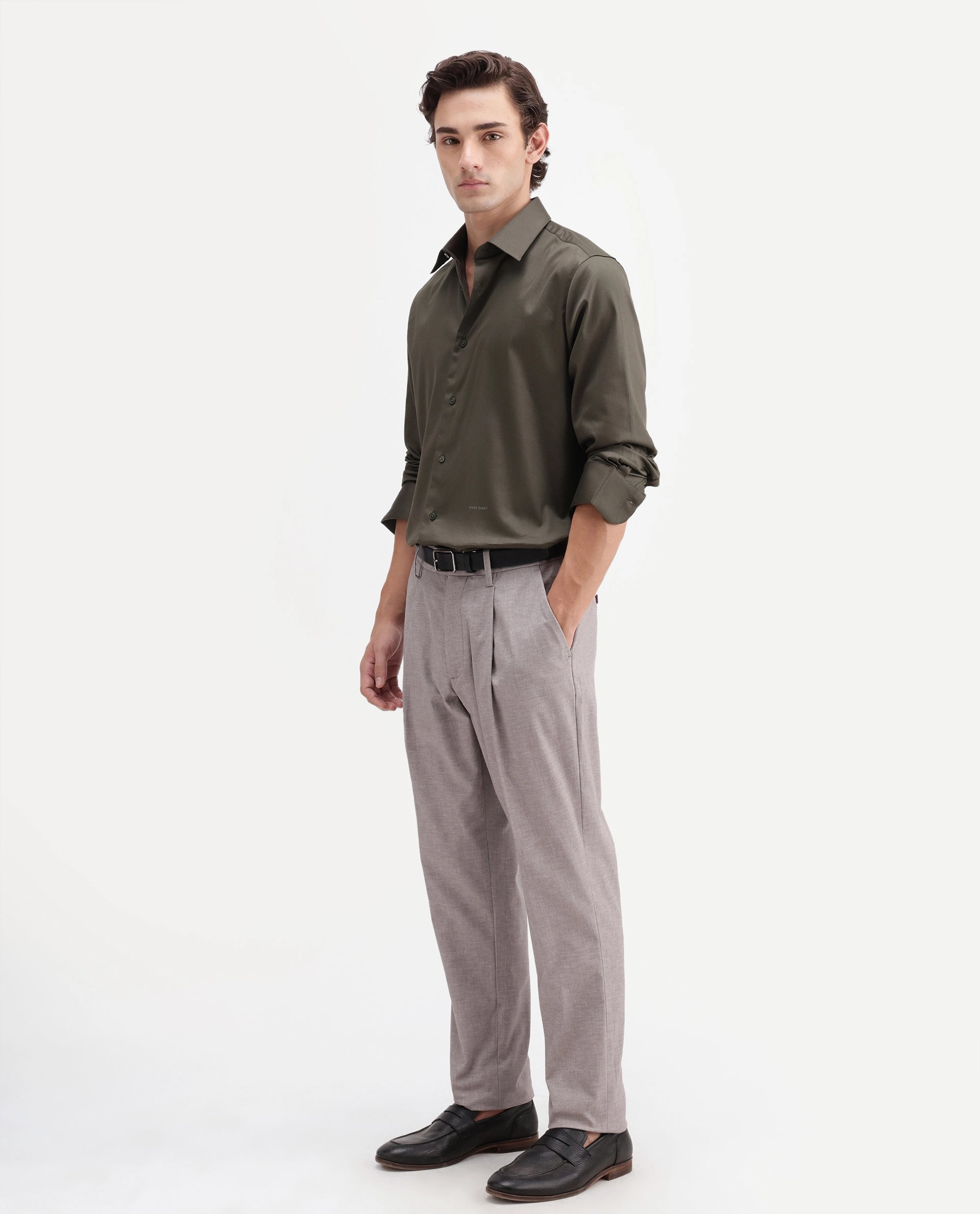 Rare Rabbit Men's Cami Light Grey Cotton Blend Fabric Regular Fit Plain Trouser