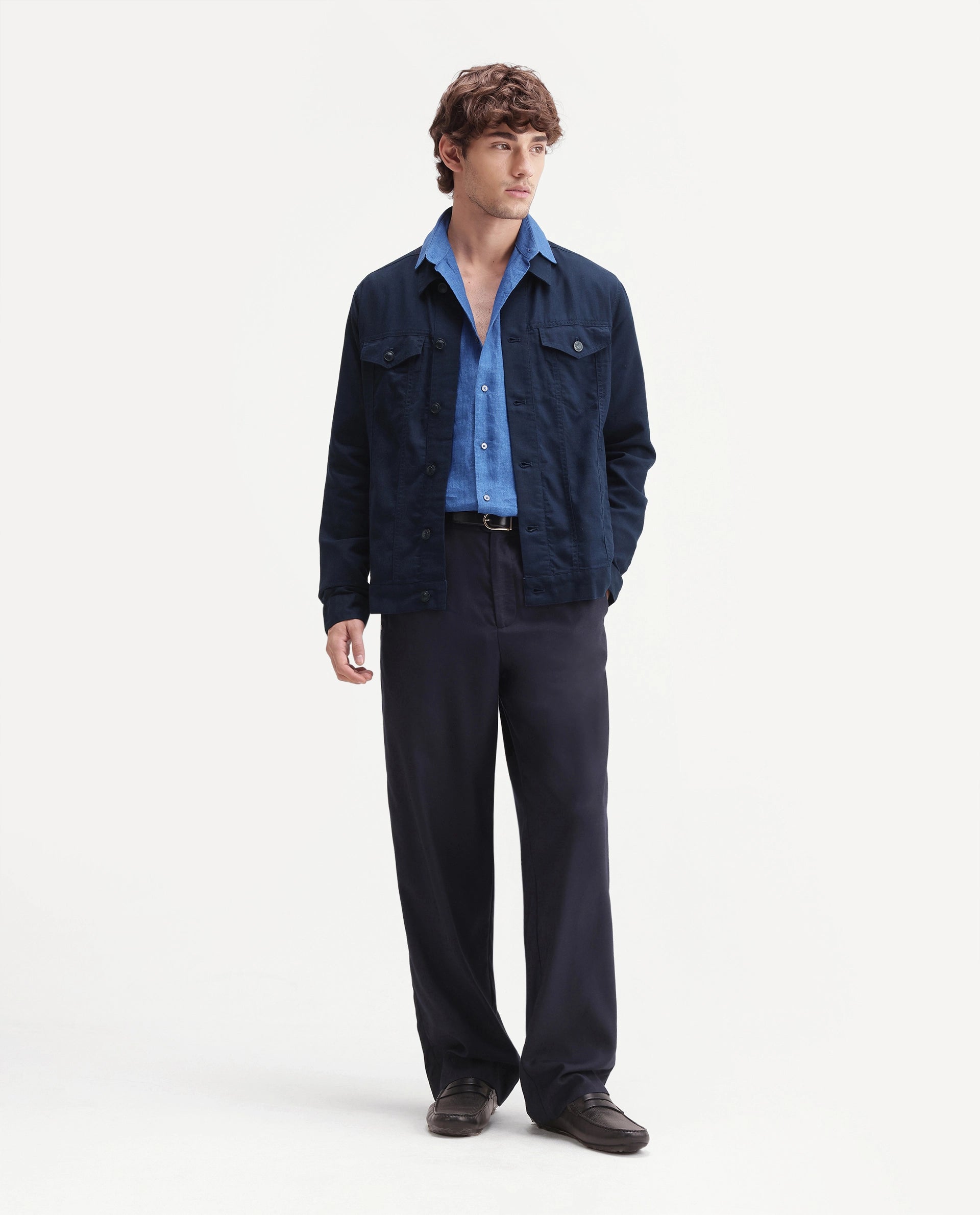 Rare Rabbit Men's Azove-T Navy Cotton Blend Fabric Regular Fit Plain Shacket