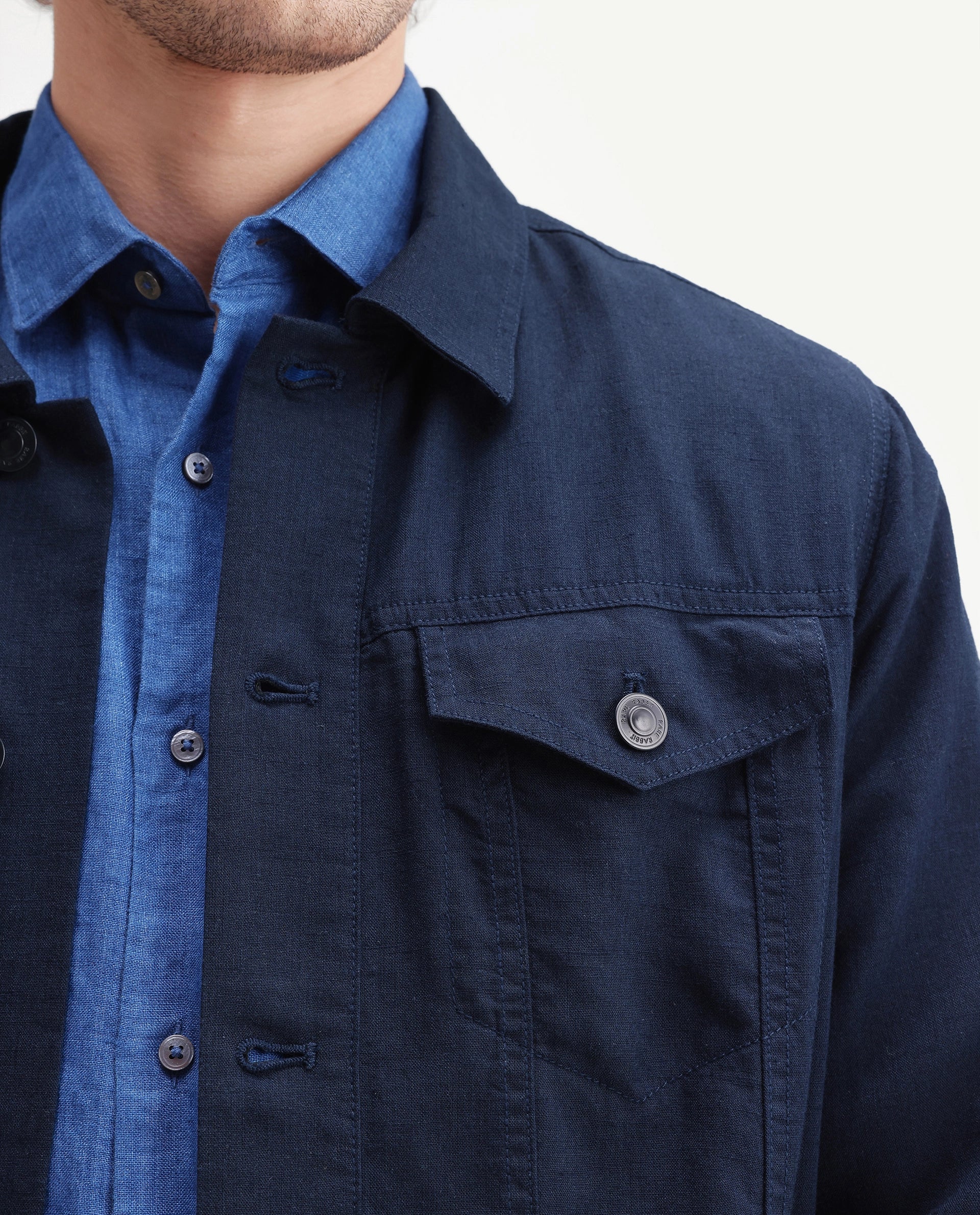 Rare Rabbit Men's Azove-T Navy Cotton Blend Fabric Regular Fit Plain Shacket