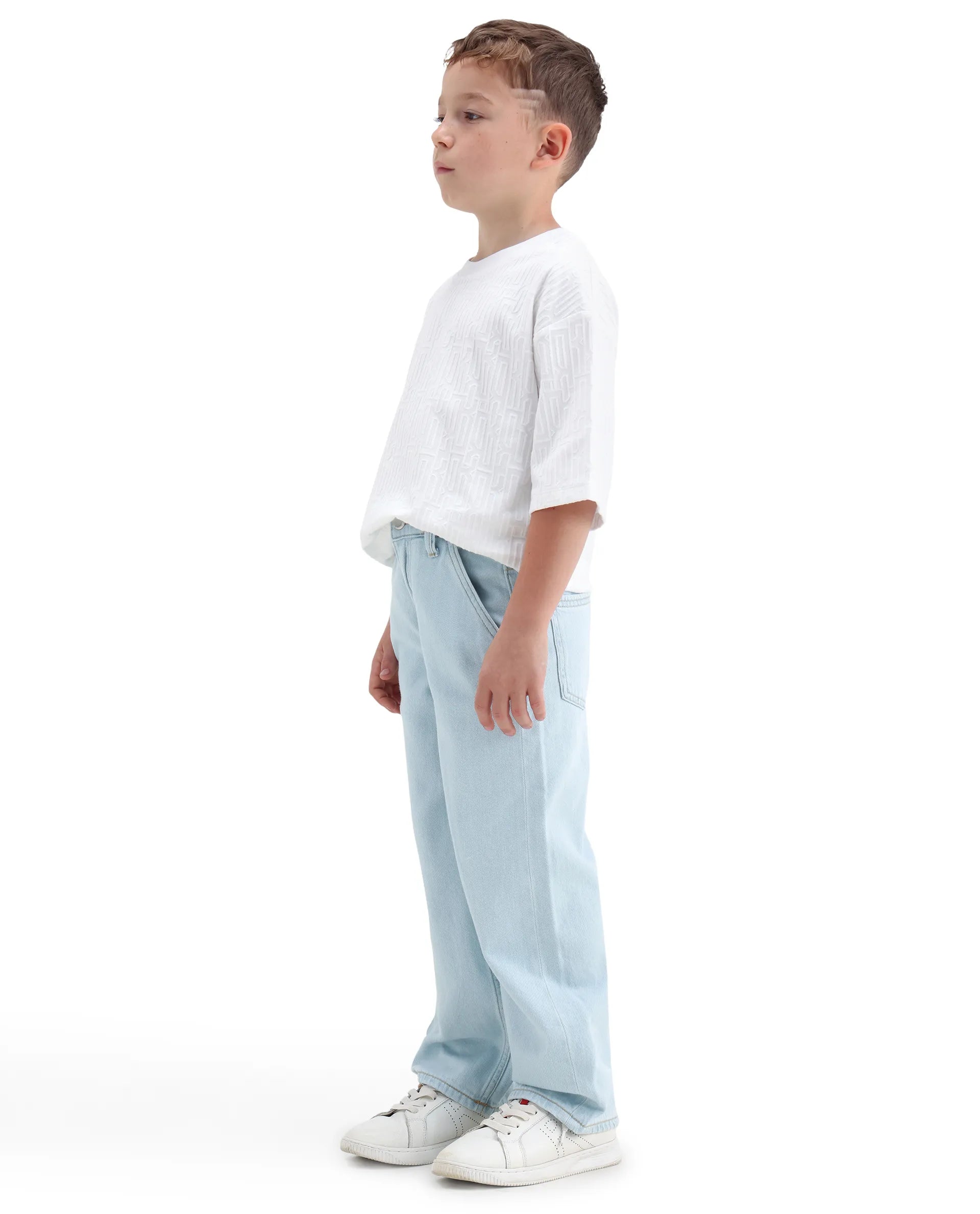 Rare Ones Kids Kasen-2 Light Blue Cotton Blend Shank Button Closure Slouchy Fit Jeans