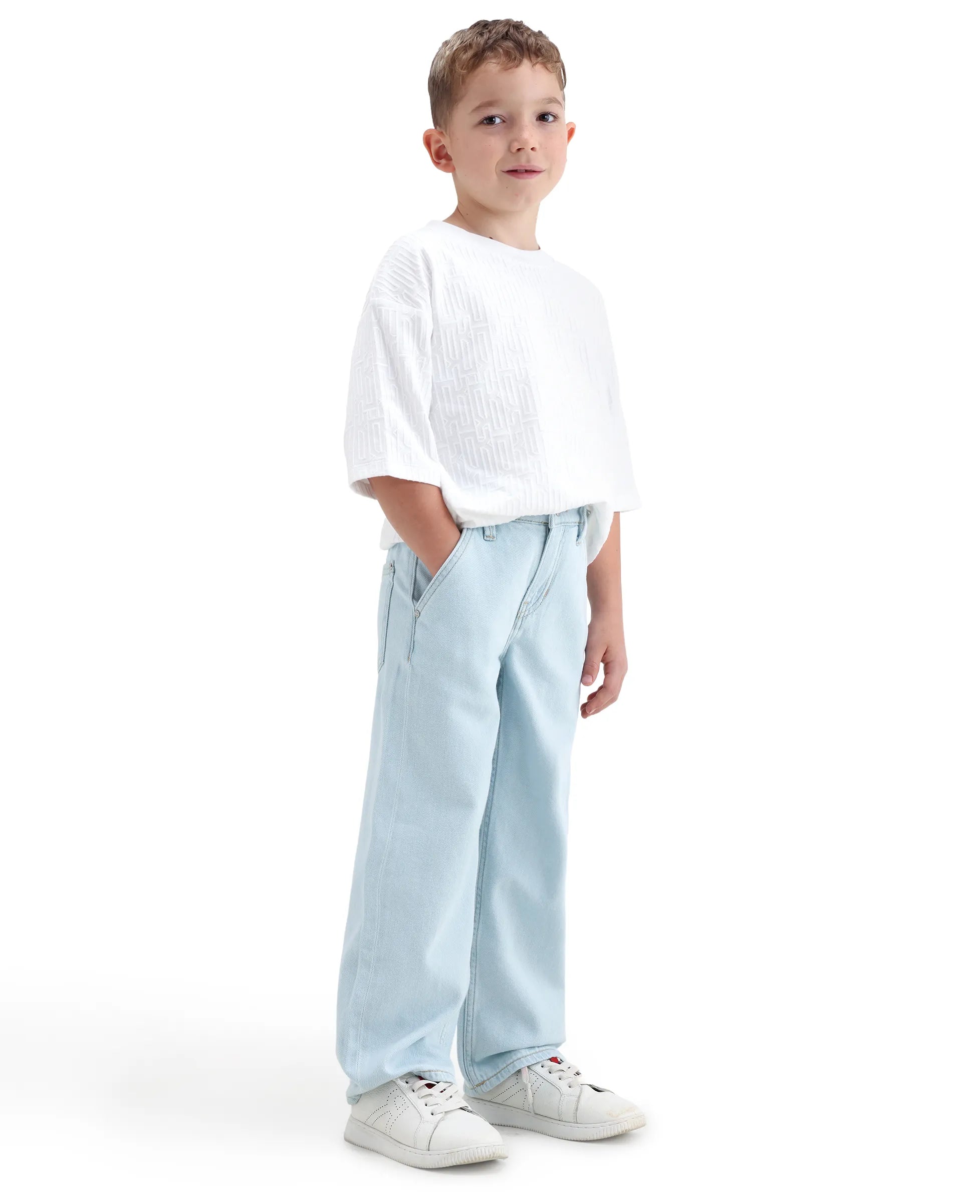 Rare Ones Kids Kasen-2 Light Blue Cotton Blend Shank Button Closure Slouchy Fit Jeans