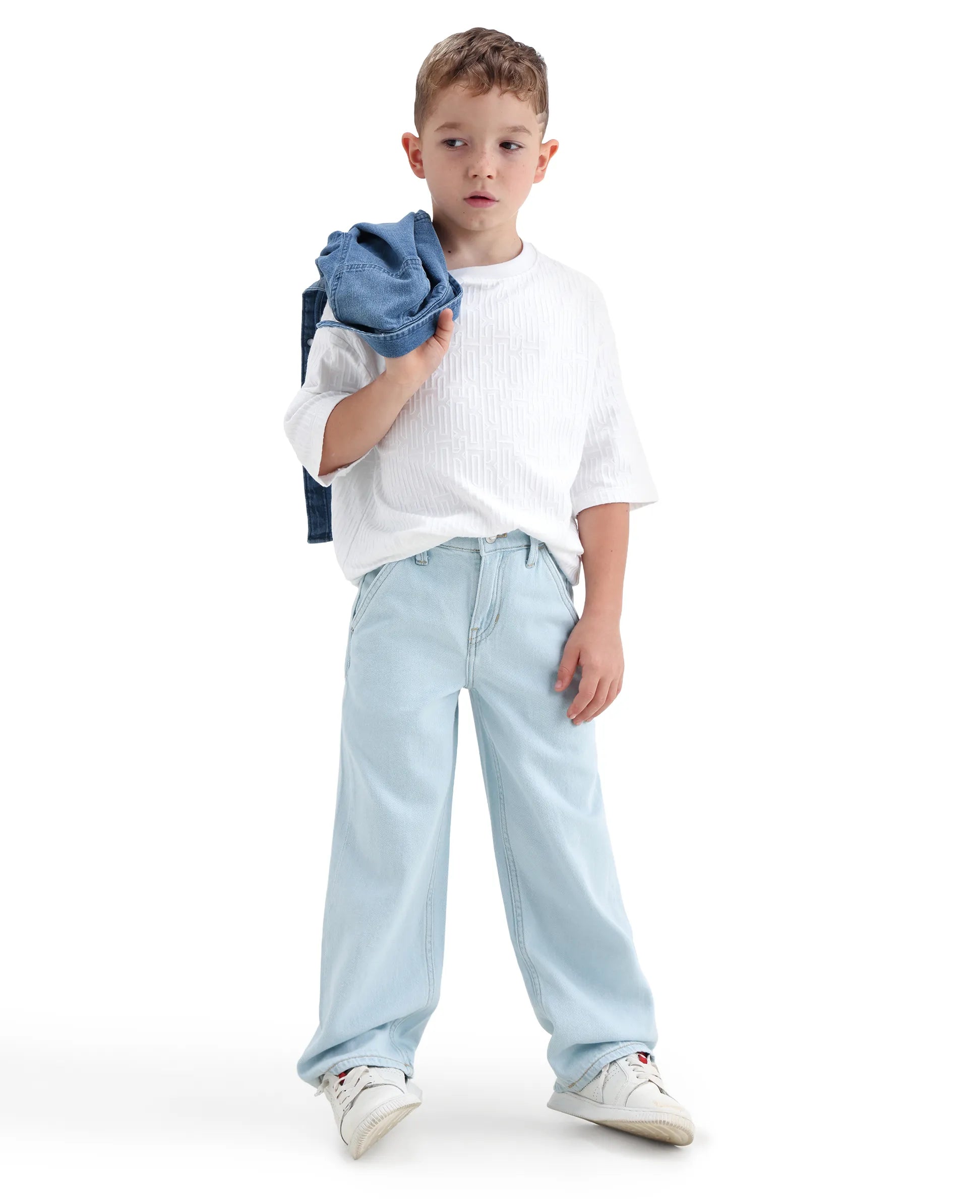 Rare Ones Kids Kasen-2 Light Blue Cotton Blend Shank Button Closure Slouchy Fit Jeans