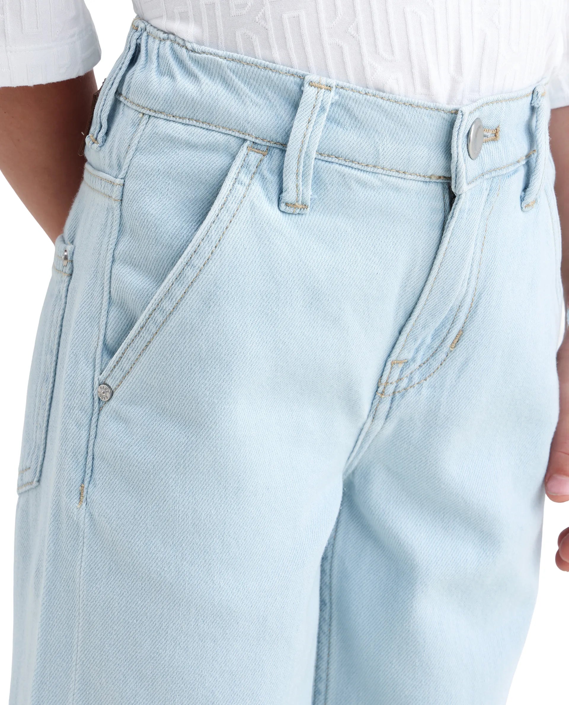 Rare Ones Kids Kasen-2 Light Blue Cotton Blend Shank Button Closure Slouchy Fit Jeans