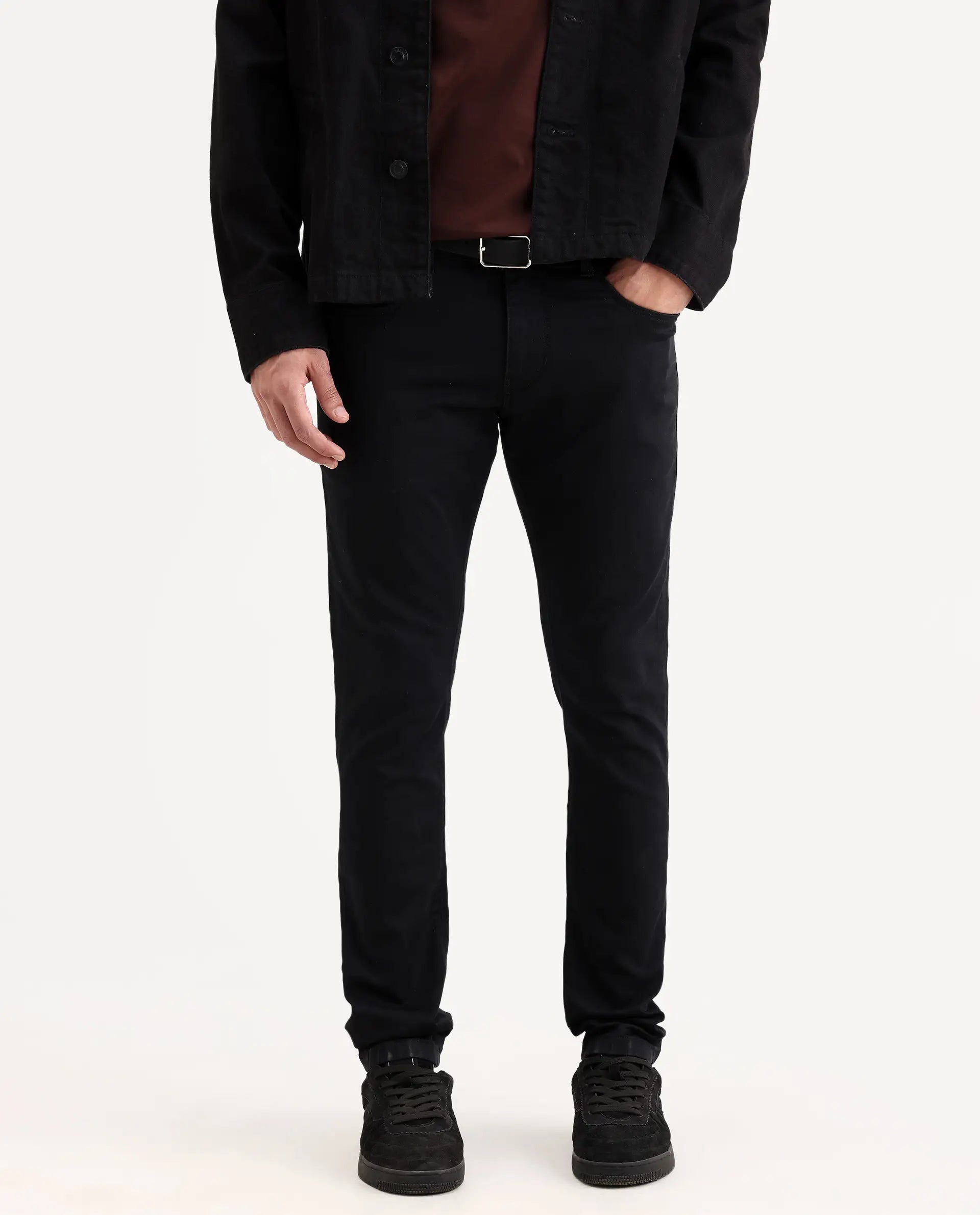 Rare Rabbit Men's Korv 26 Black Cotton Blend Fabric Hawk Slim Fit Plain Jeans