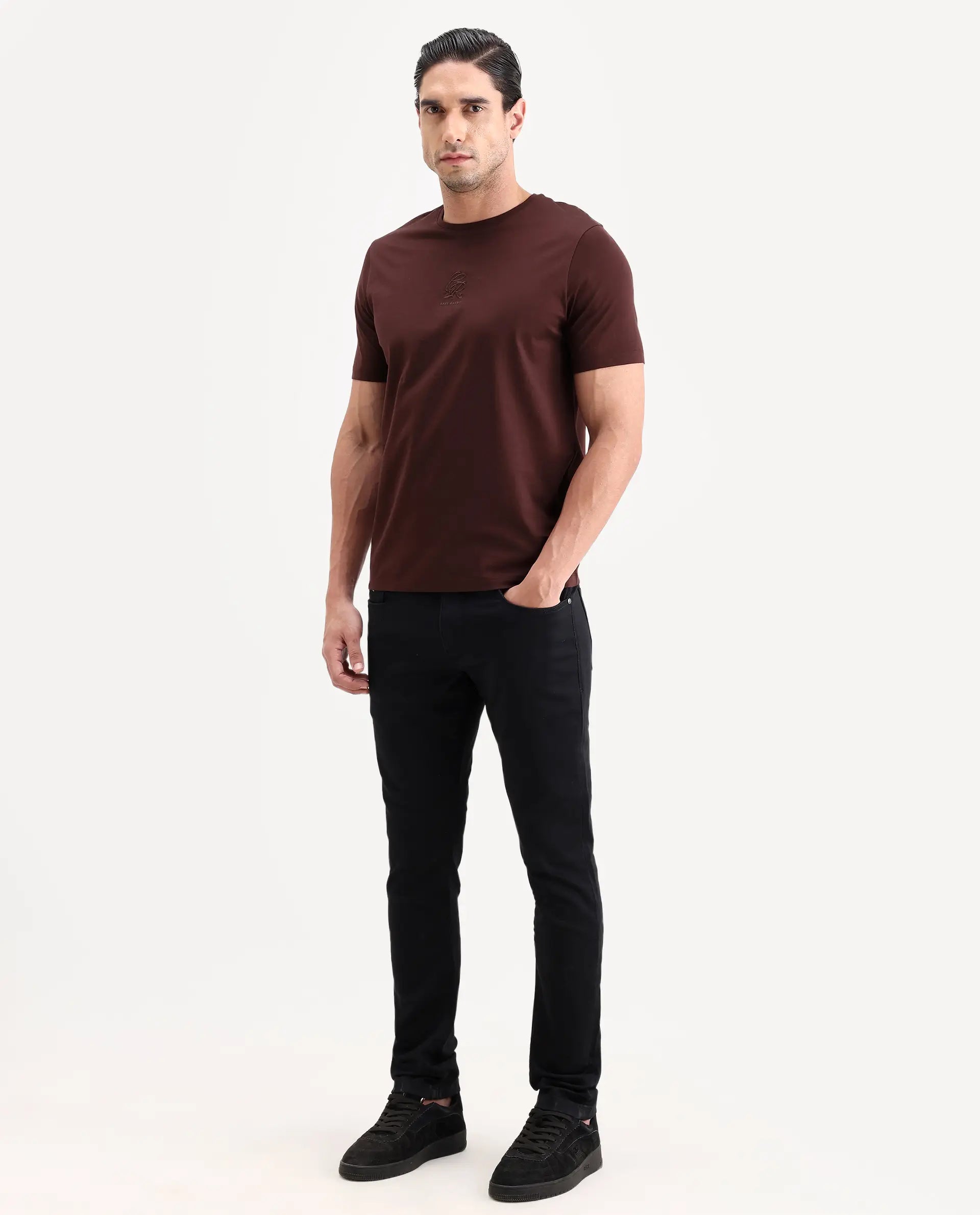 Rare Rabbit Men's Korv 26 Black Cotton Blend Fabric Hawk Slim Fit Plain Jeans