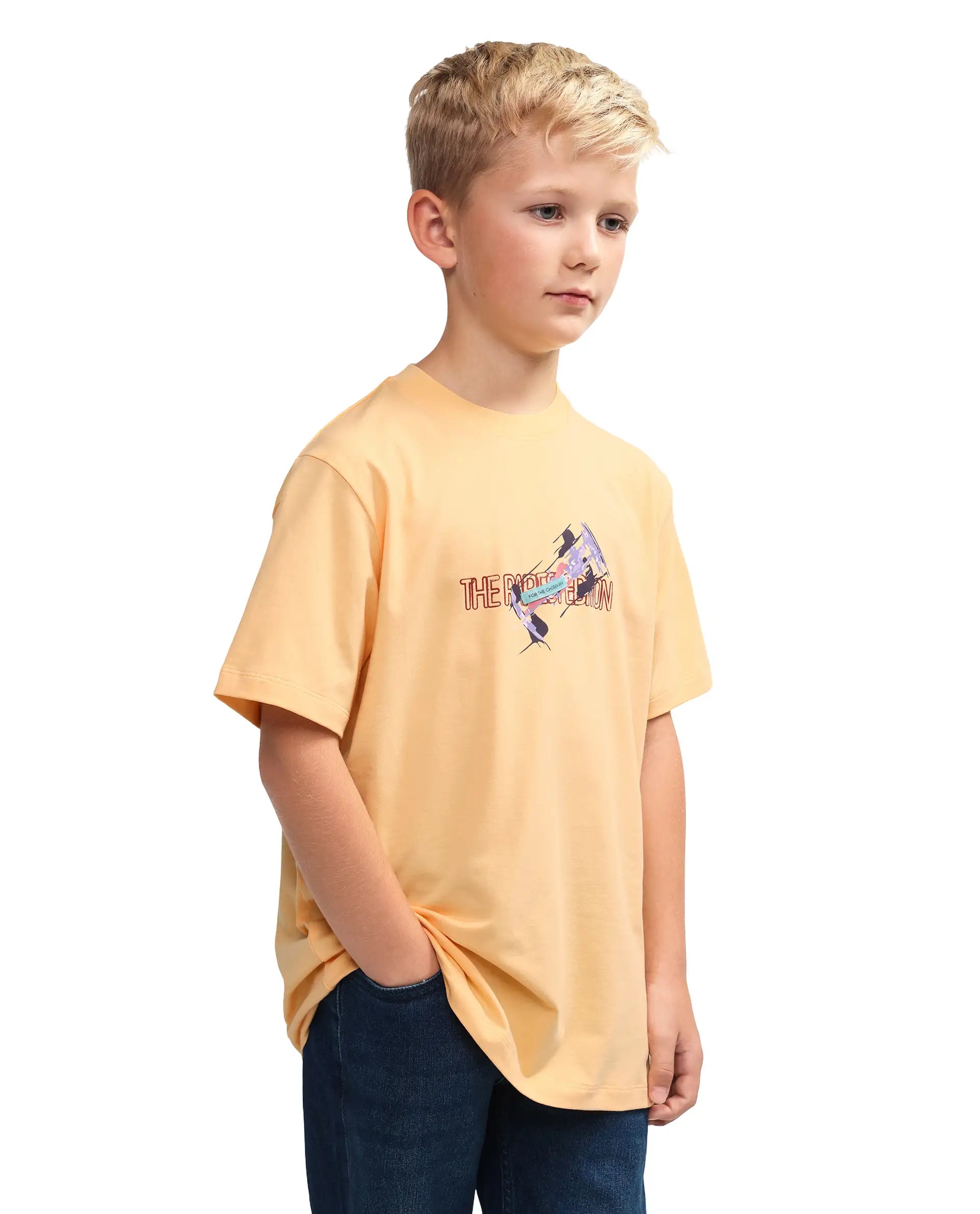 Rare Ones Kids Azur Yellow Cotton Blend Pull-On Closure Badge Applique Regular Fit T-Shirt