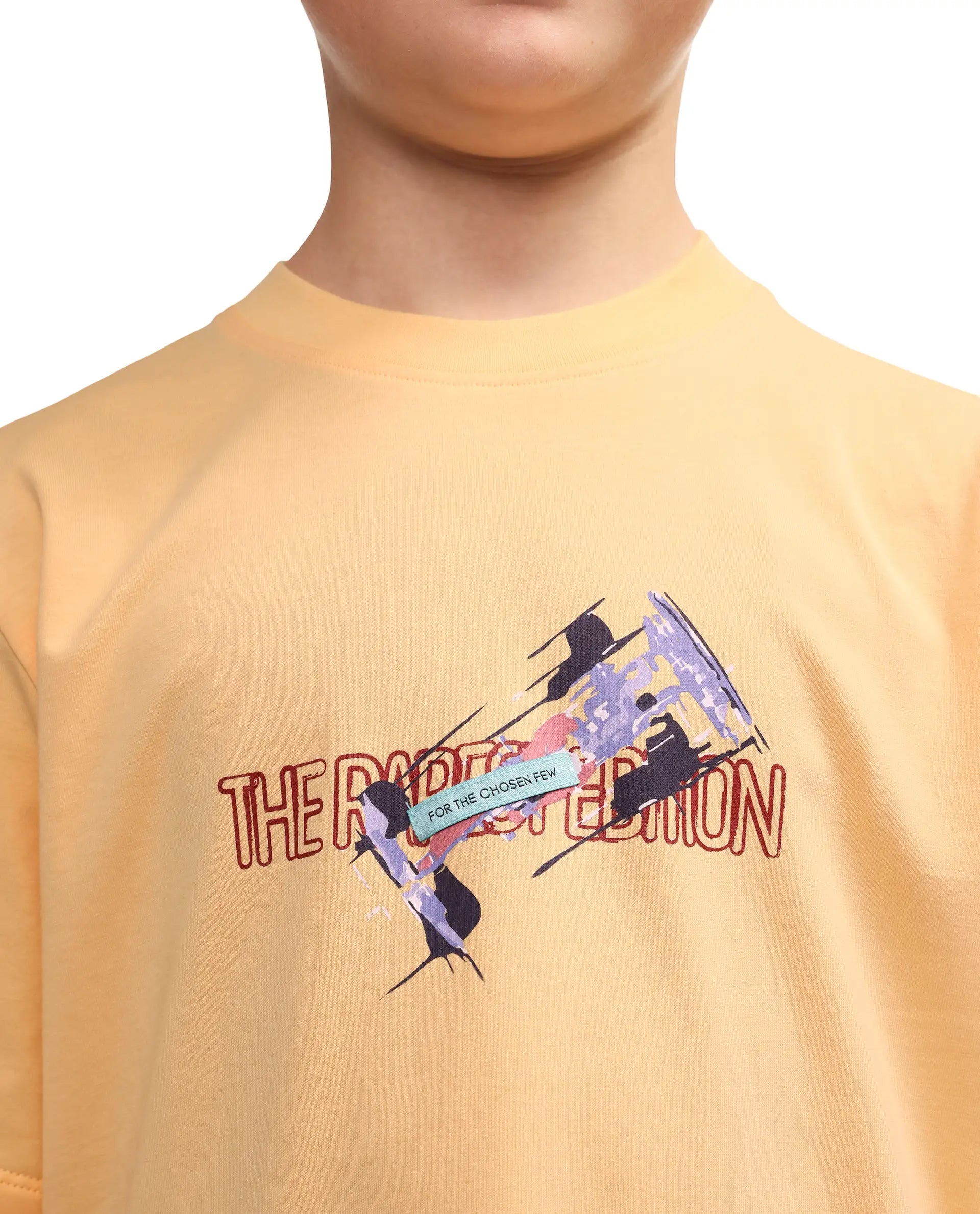 Rare Ones Kids Azur Yellow Cotton Blend Pull-On Closure Badge Applique Regular Fit T-Shirt