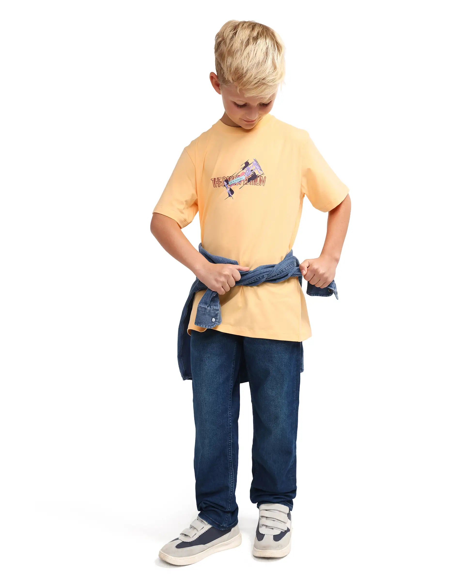 Rare Ones Kids Azur Yellow Cotton Blend Pull-On Closure Badge Applique Regular Fit T-Shirt
