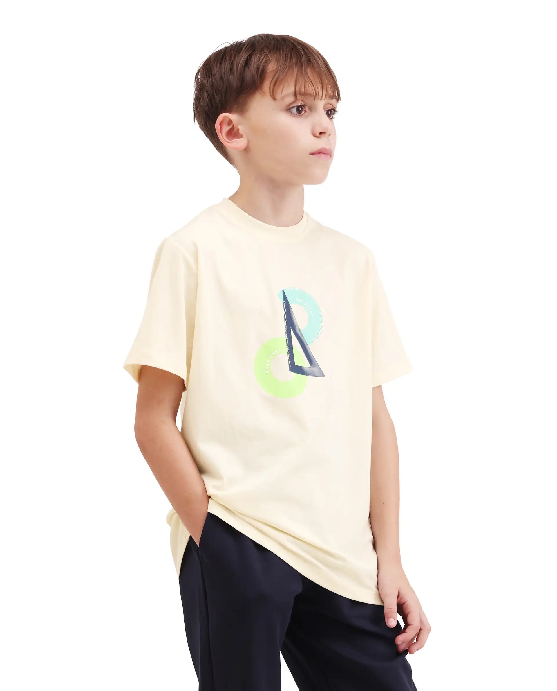 Rare Ones Kids Trac Off White Cotton Blend Pull-On Closure Pigment Print Regular Fit T-Shirt