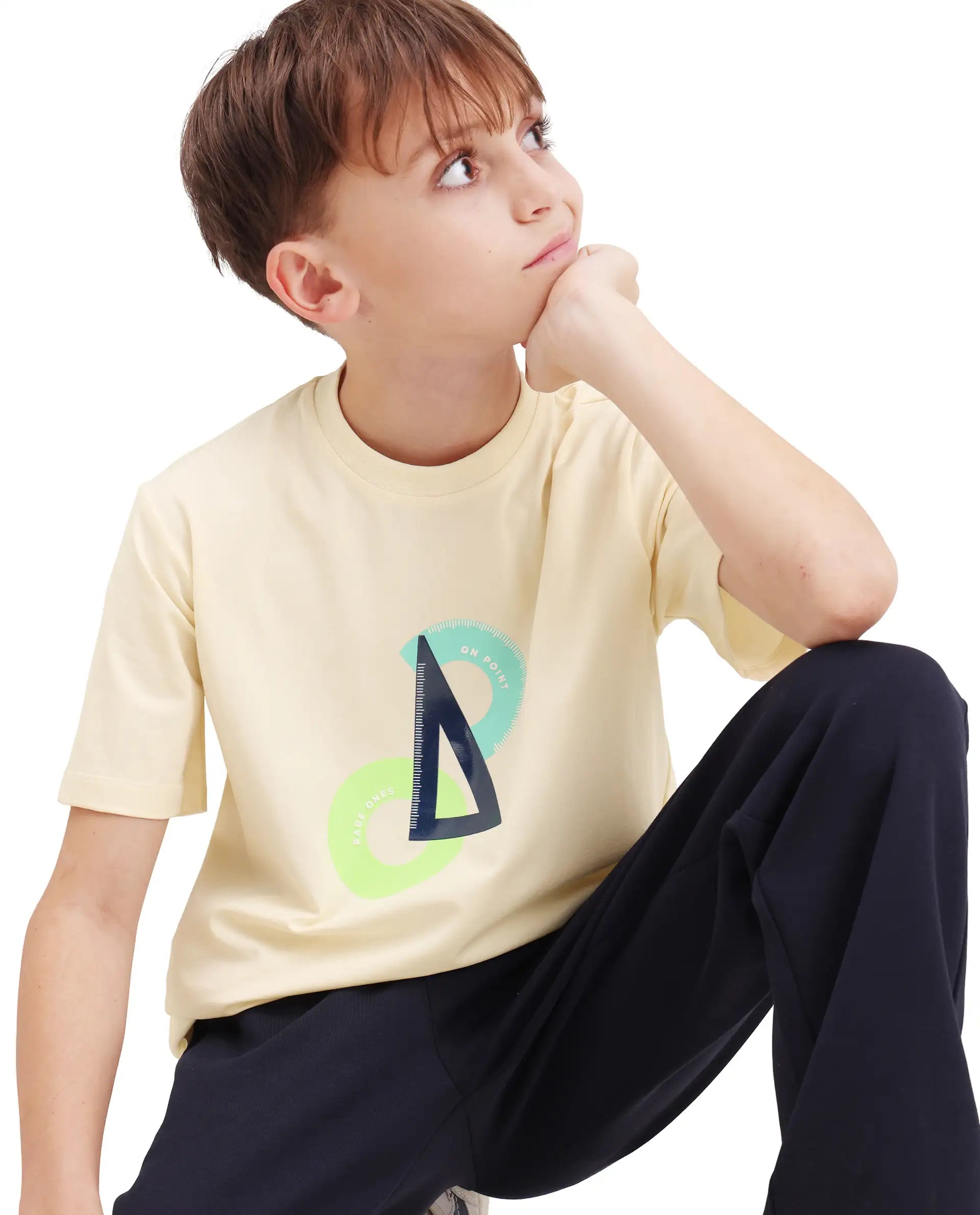 Rare Ones Kids Trac Off White Cotton Blend Pull-On Closure Pigment Print Regular Fit T-Shirt
