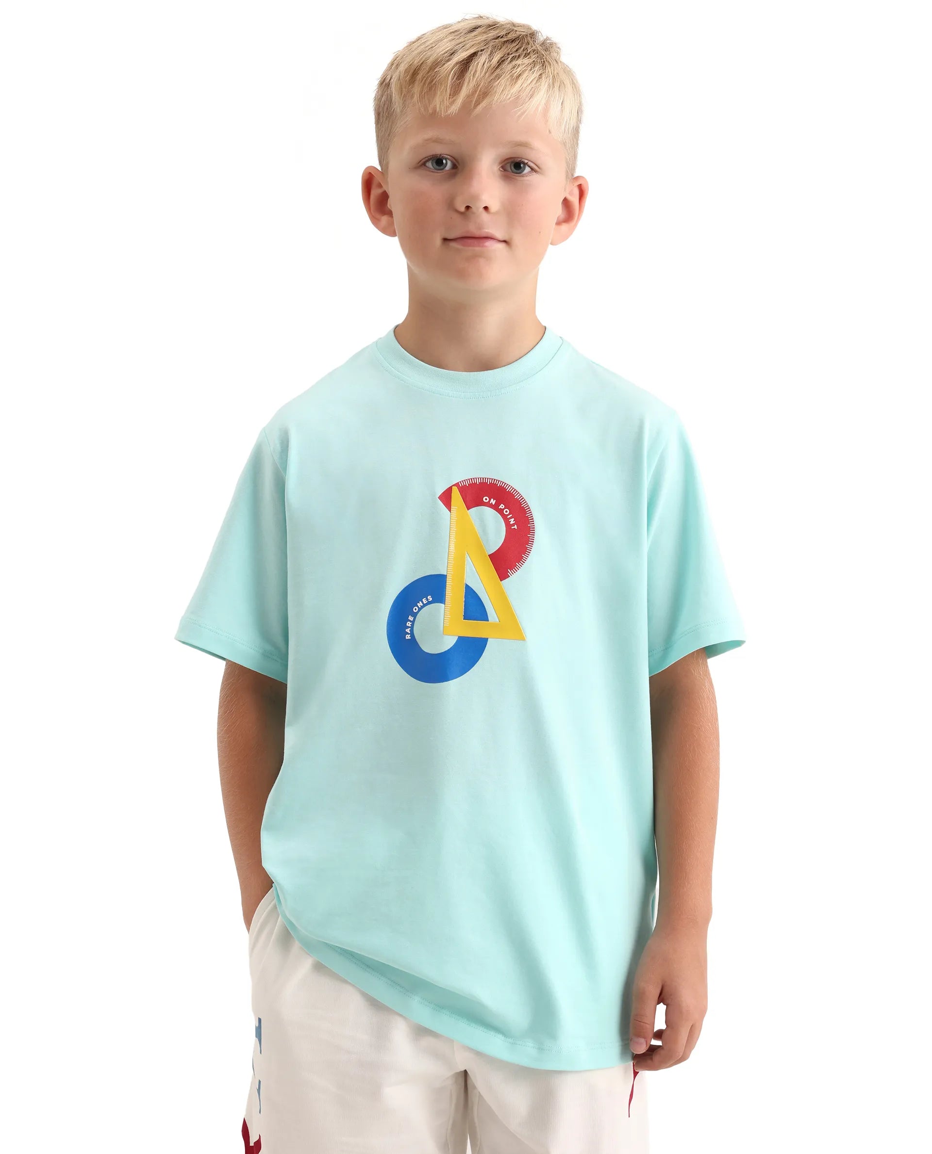 Rare Ones Kids Trac Pastel Turq Cotton Blend Pull-On Closure Pigment Print Regular Fit T-Shirt