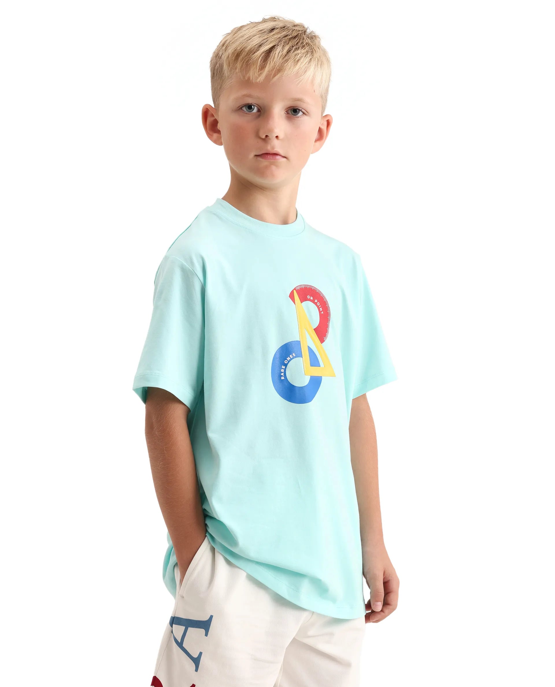 Rare Ones Kids Trac Pastel Turq Cotton Blend Pull-On Closure Pigment Print Regular Fit T-Shirt
