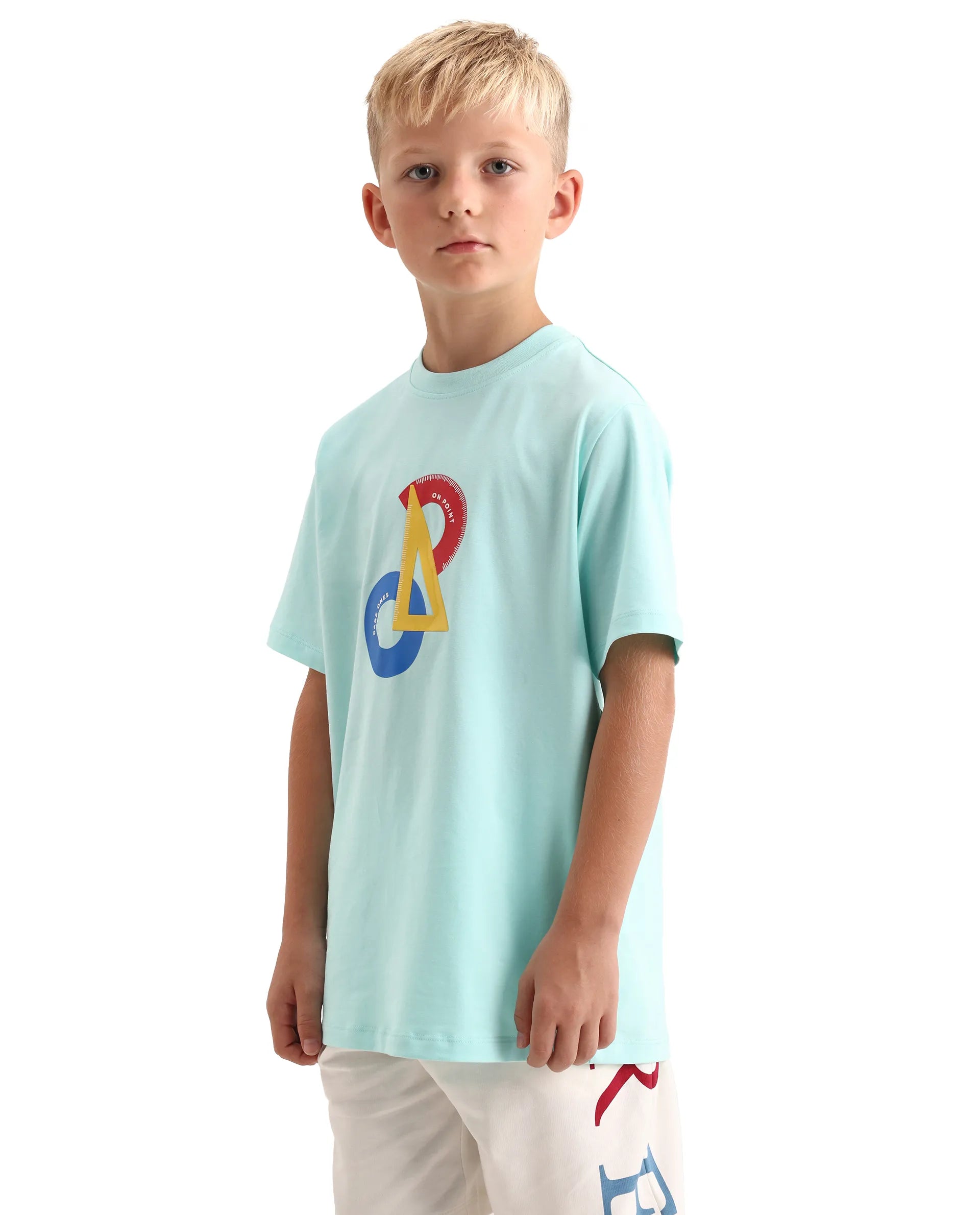 Rare Ones Kids Trac Pastel Turq Cotton Blend Pull-On Closure Pigment Print Regular Fit T-Shirt