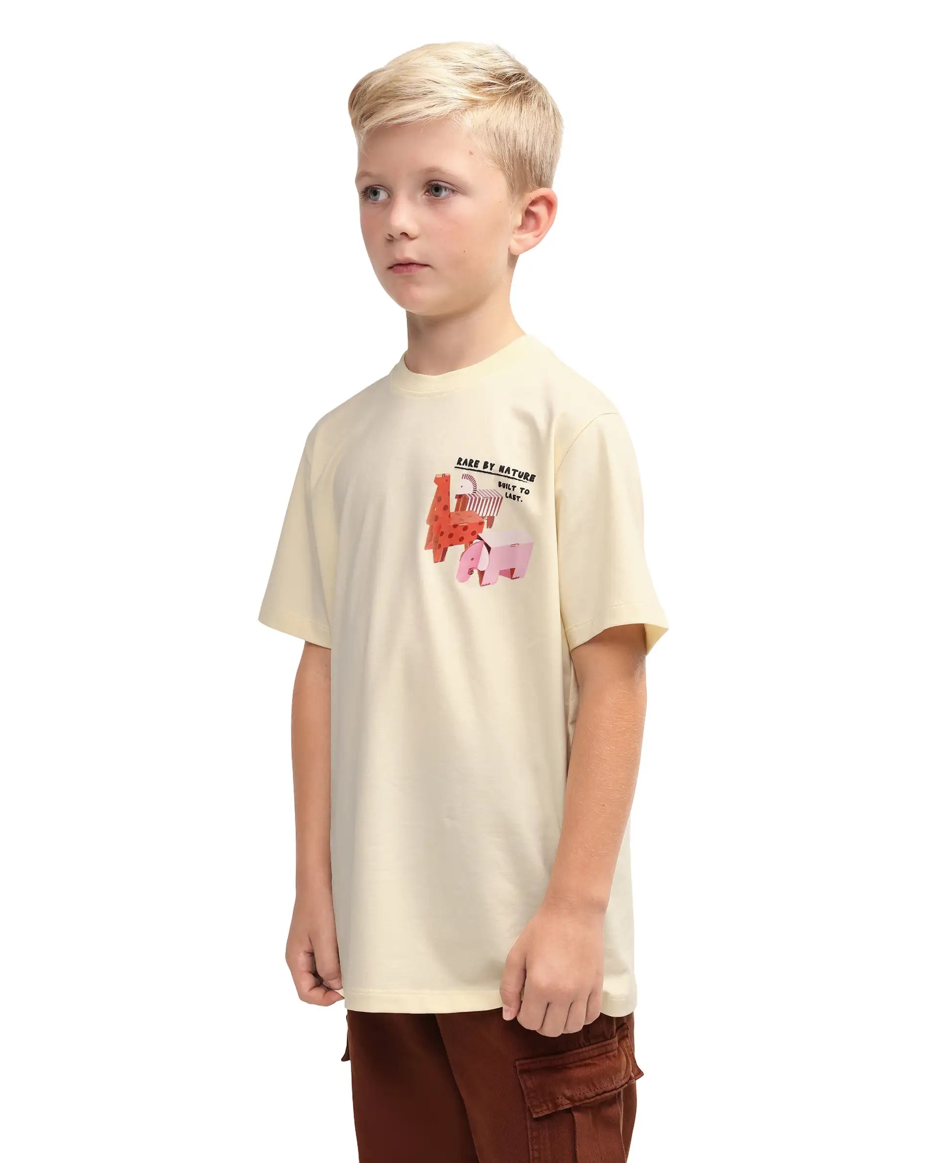 Rare Ones Kids Oleg Pastel Yellow Cotton Blend Pull-On Closure Puff Print Regular Fit T-Shirt
