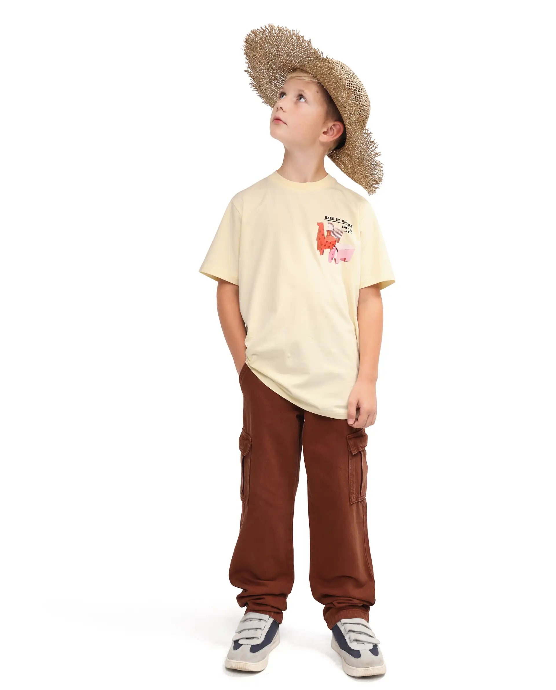Rare Ones Kids Oleg Pastel Yellow Cotton Blend Pull-On Closure Puff Print Regular Fit T-Shirt