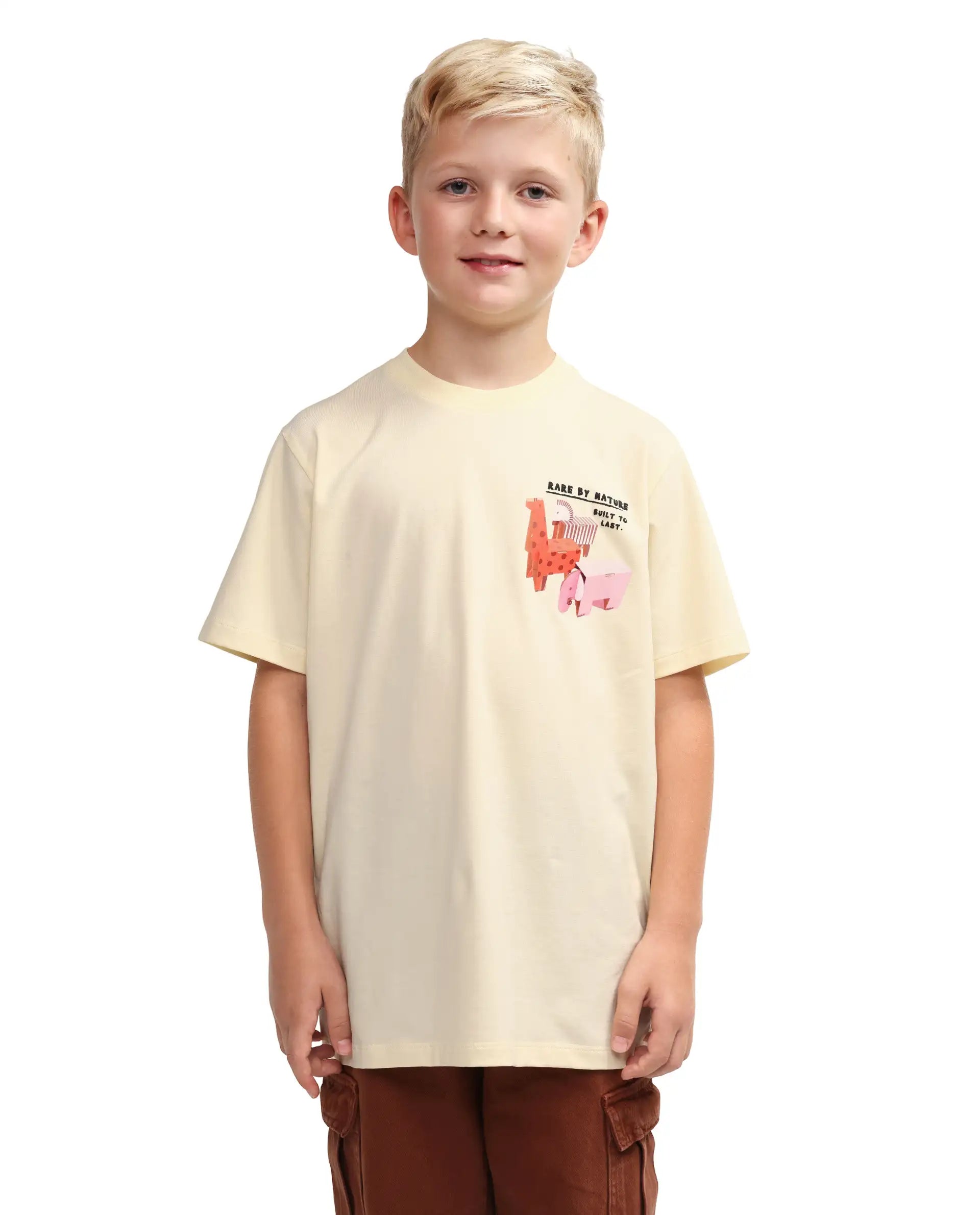 Rare Ones Kids Oleg Pastel Yellow Cotton Blend Pull-On Closure Puff Print Regular Fit T-Shirt