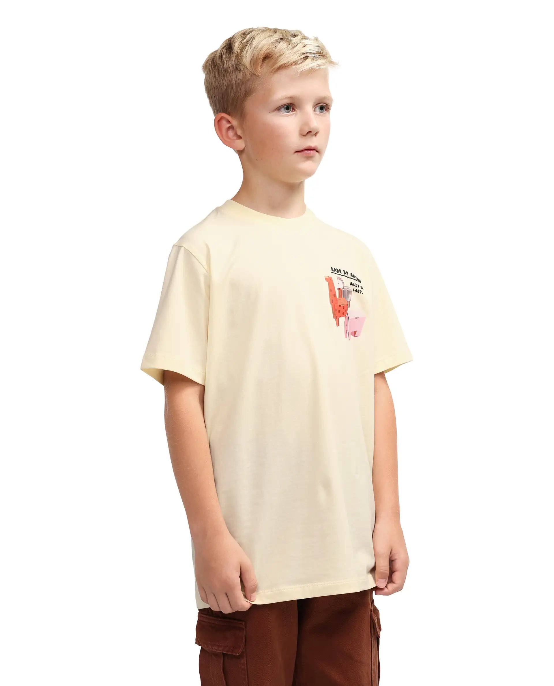 Rare Ones Kids Oleg Pastel Yellow Cotton Blend Pull-On Closure Puff Print Regular Fit T-Shirt