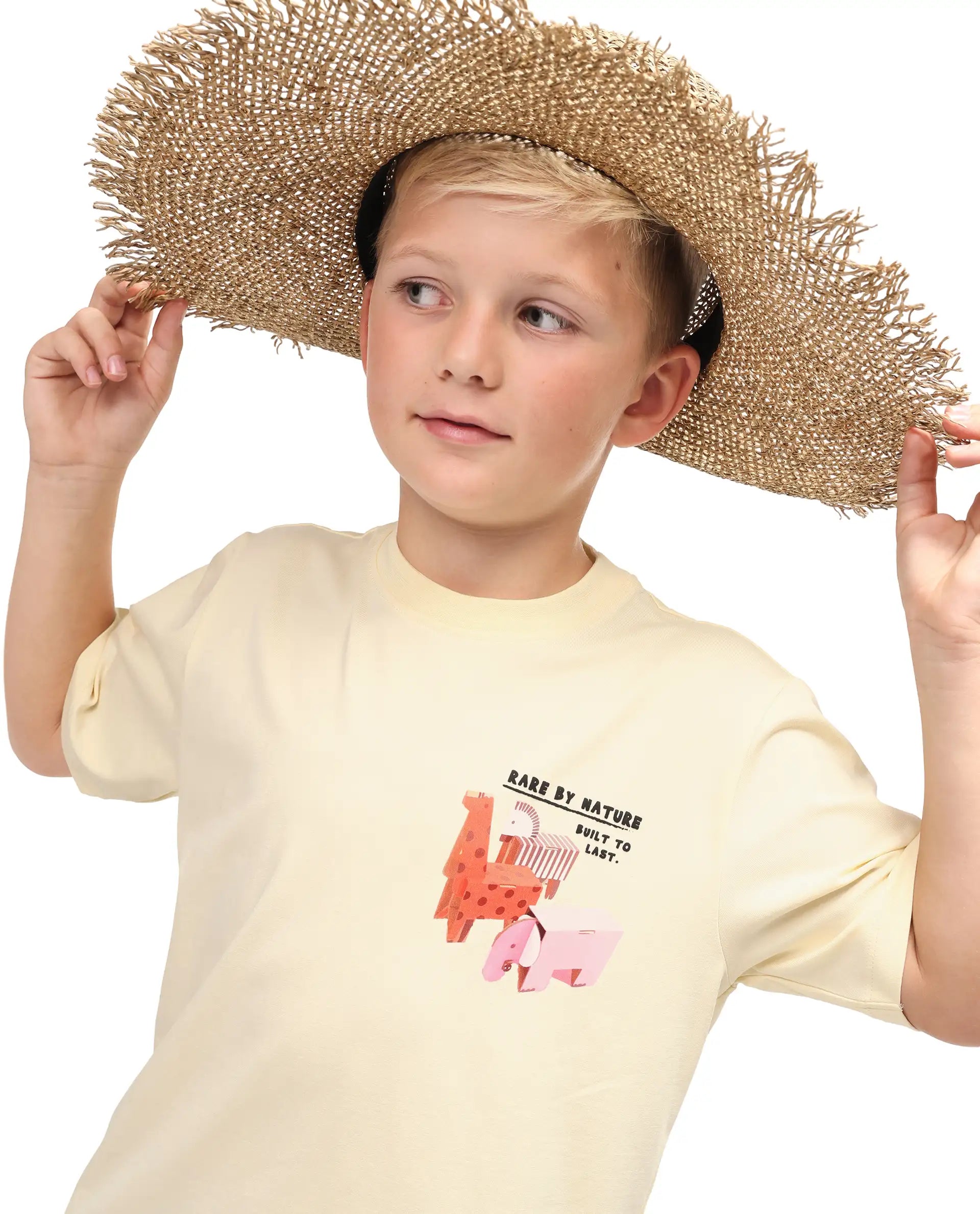 Rare Ones Kids Oleg Pastel Yellow Cotton Blend Pull-On Closure Puff Print Regular Fit T-Shirt