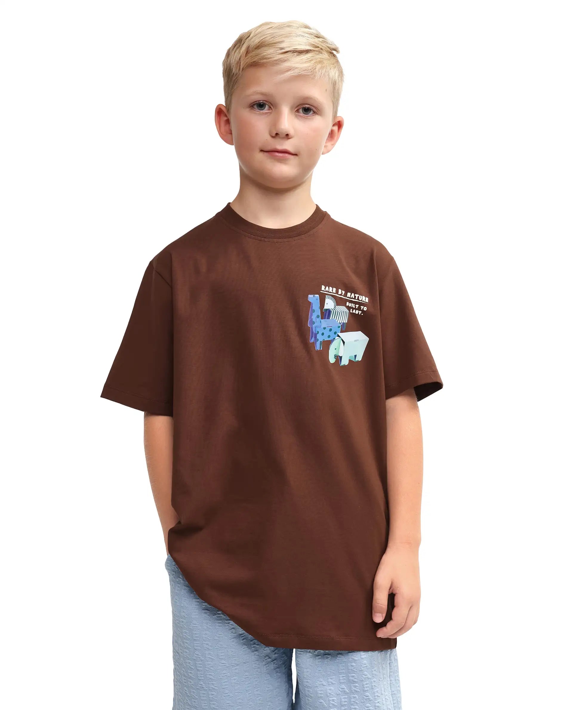 Rare Ones Kids Oleg Brown Cotton Blend Pull-On Closure Puff Print Regular Fit T-Shirt