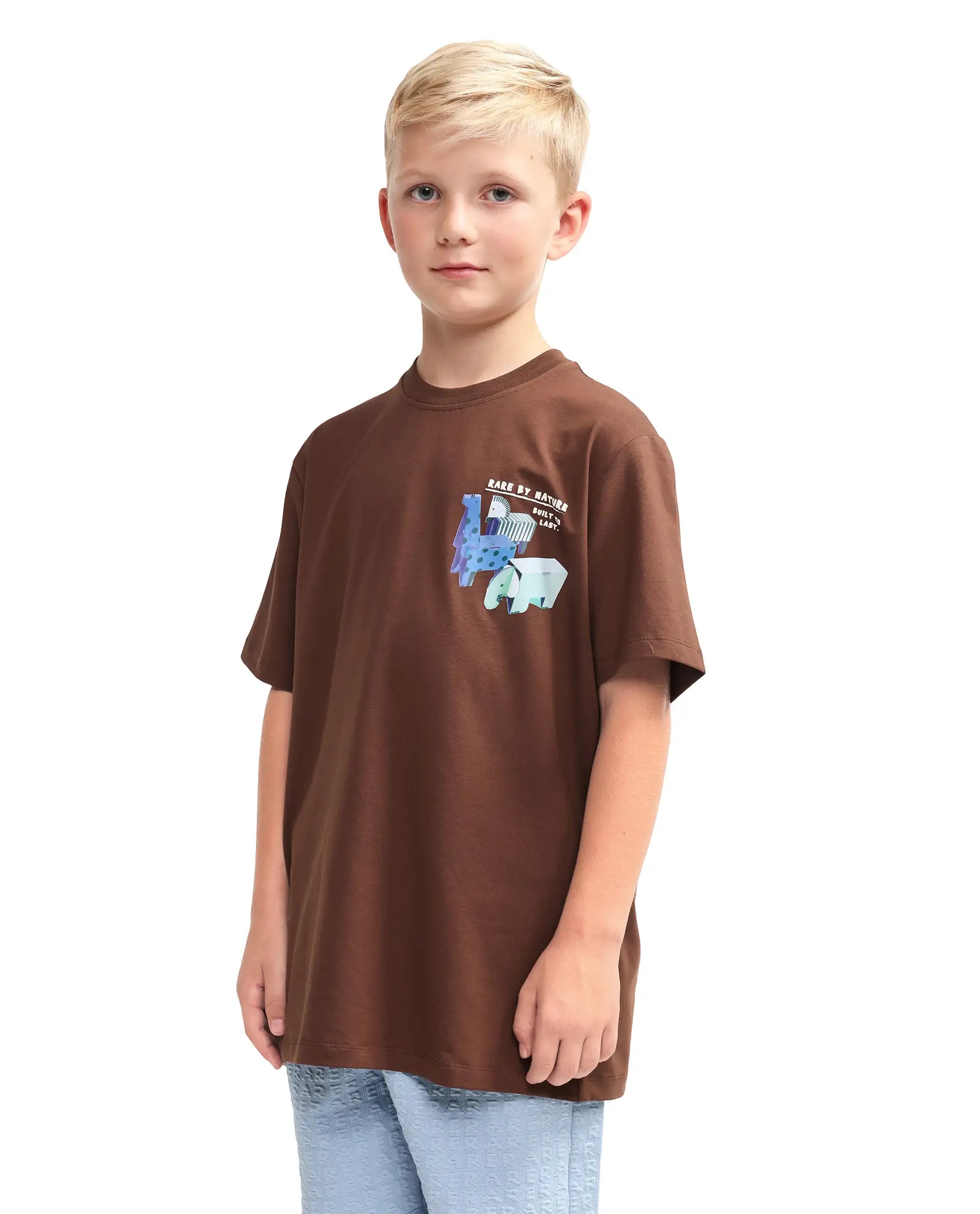 Rare Ones Kids Oleg Brown Cotton Blend Pull-On Closure Puff Print Regular Fit T-Shirt