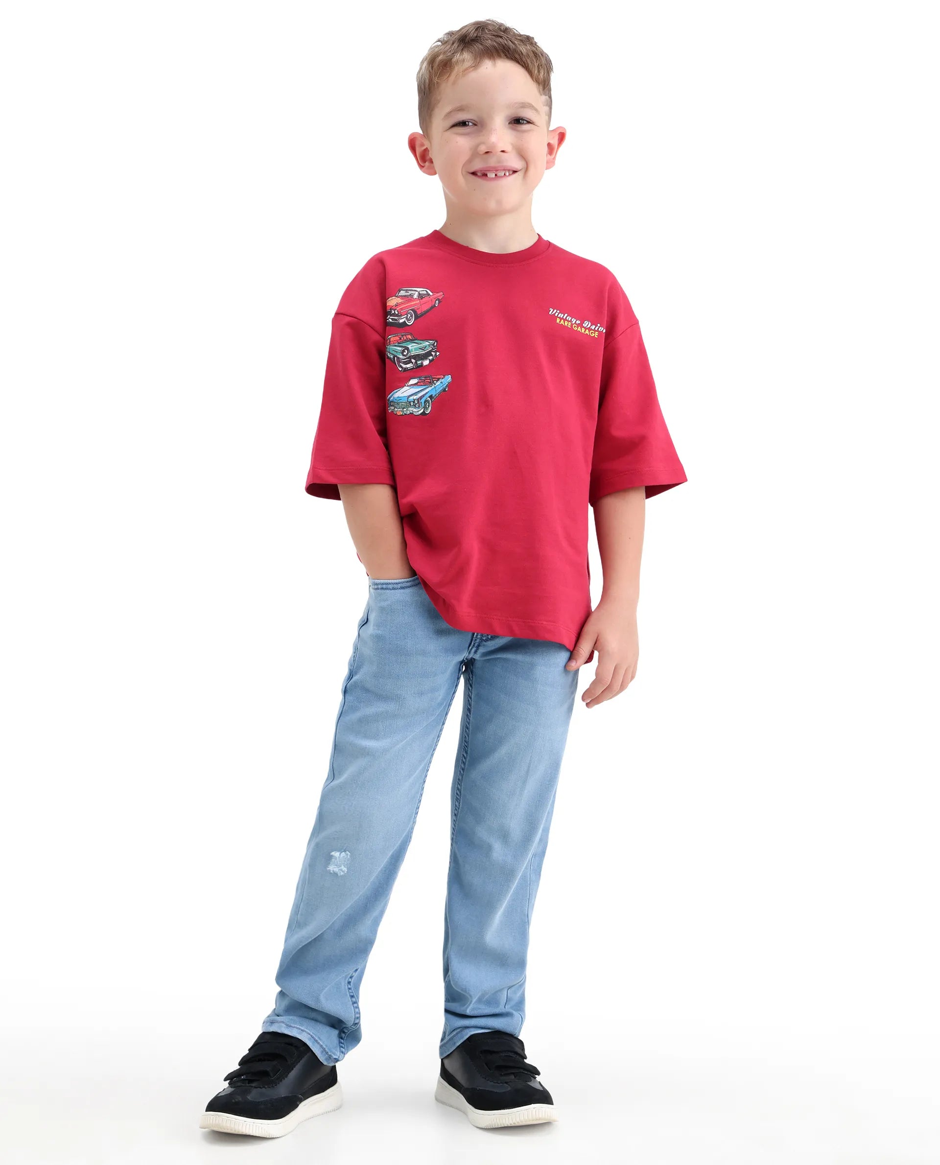 Rare Ones Kids Loet-2 Light Blue Cotton Blend Fabric Zipper Closure Regular Fit Jeans