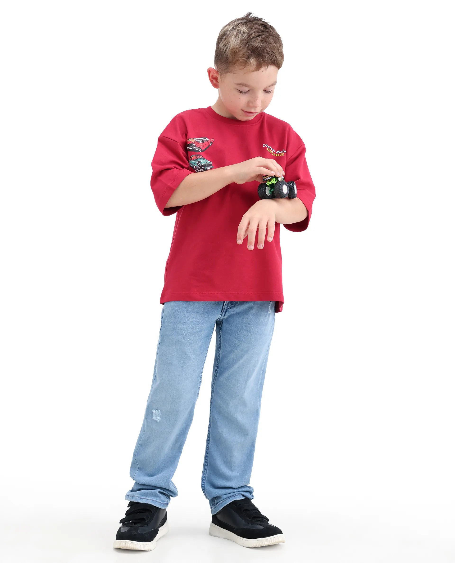 Rare Ones Kids Loet-2 Light Blue Cotton Blend Fabric Zipper Closure Regular Fit Jeans