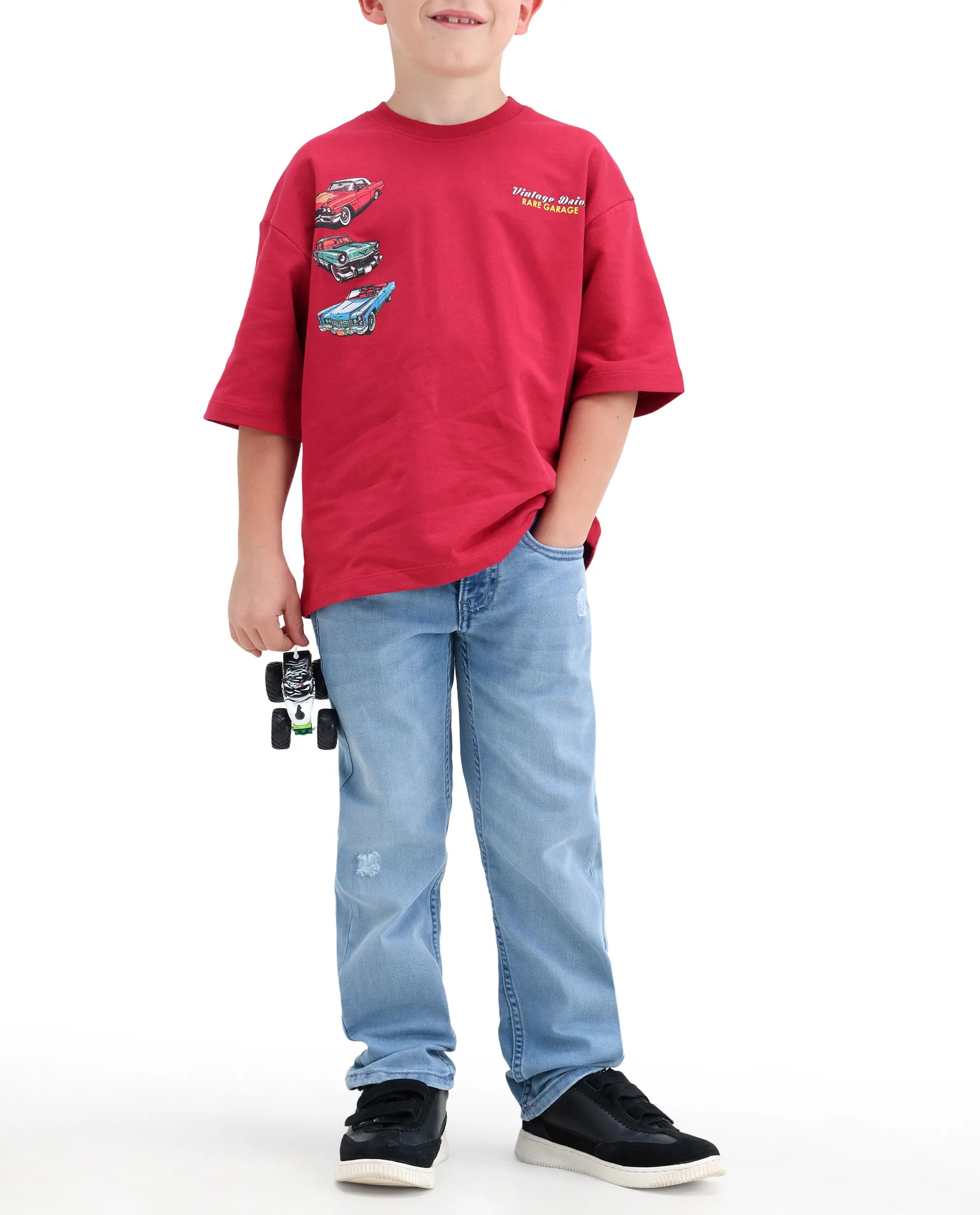 Rare Ones Kids Loet-2 Light Blue Cotton Blend Fabric Zipper Closure Regular Fit Jeans
