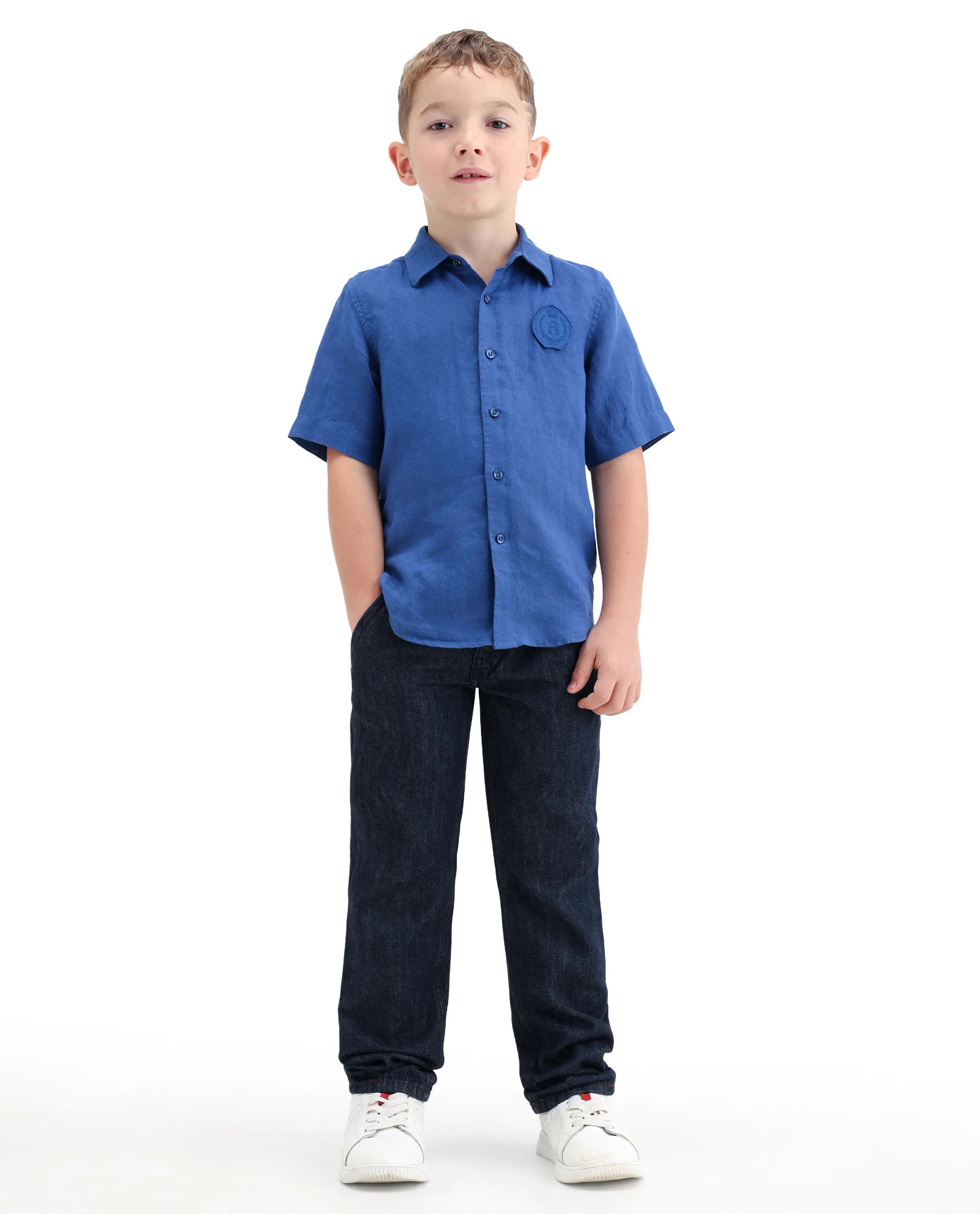 Rare Ones Kids Kaso Dark Navy Cotton Fabric Button And Zipper Closure Regular Fit Jeans