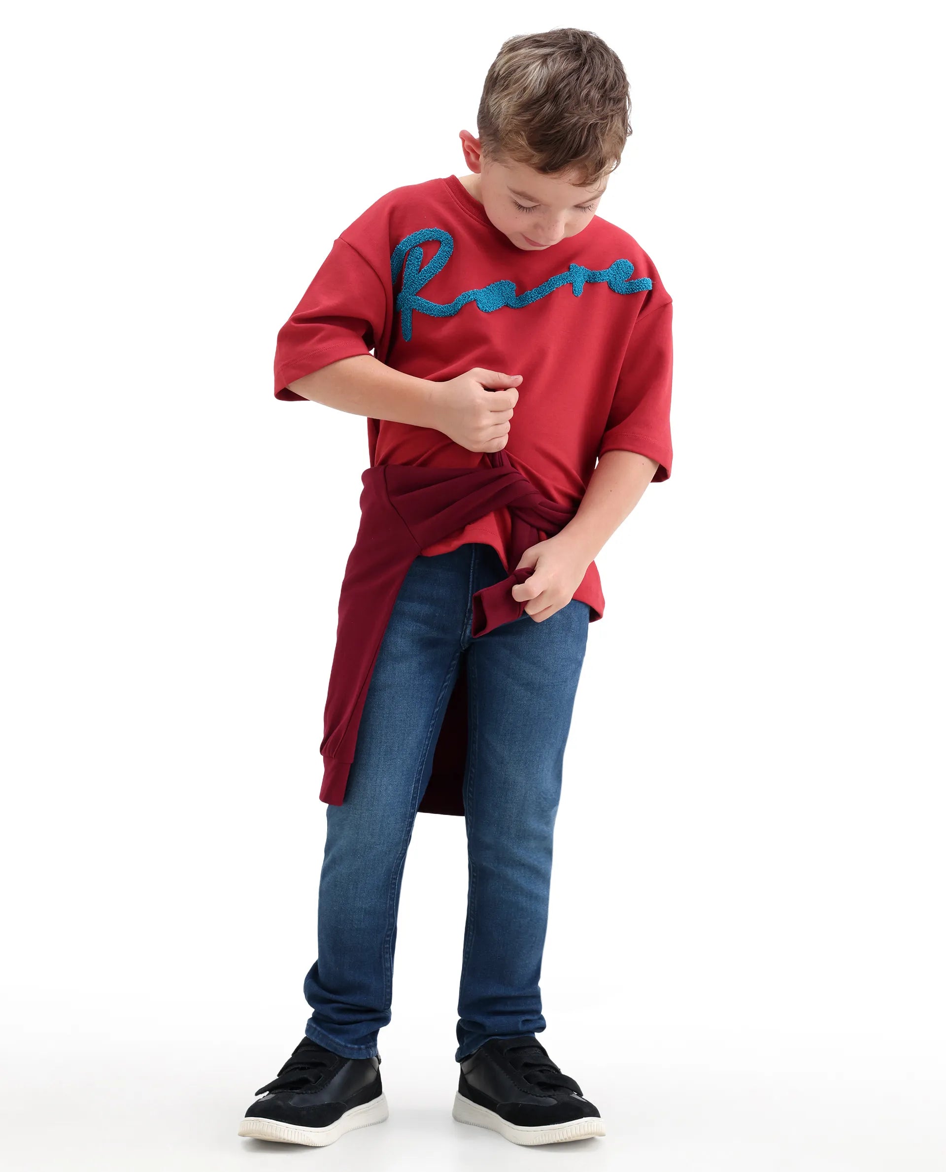 Rare Ones Kids Daito-2 Blue Cotton Blend Fabric Button And Zipper Closure Slim Fit Jeans