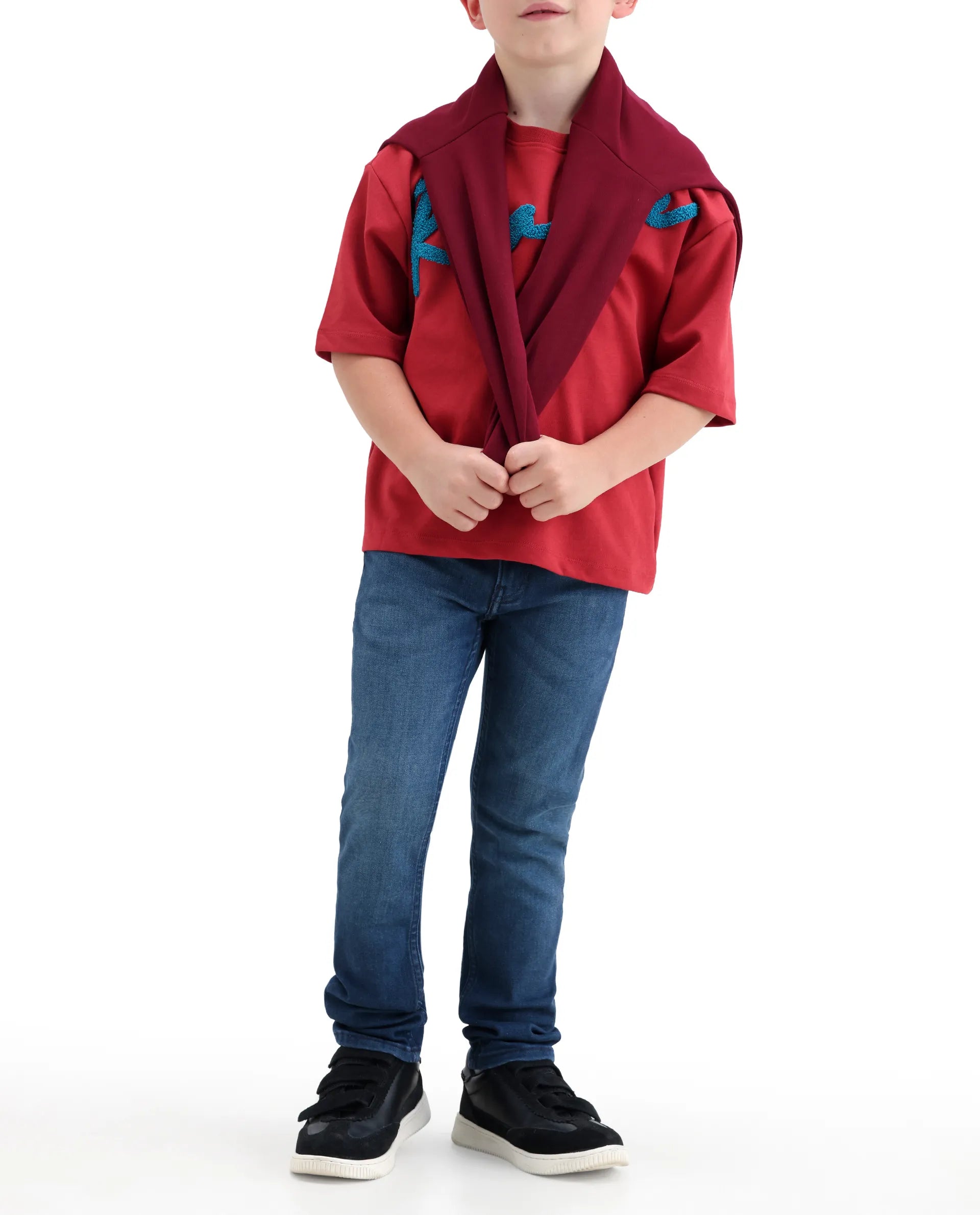 Rare Ones Kids Daito-2 Blue Cotton Blend Fabric Button And Zipper Closure Slim Fit Jeans