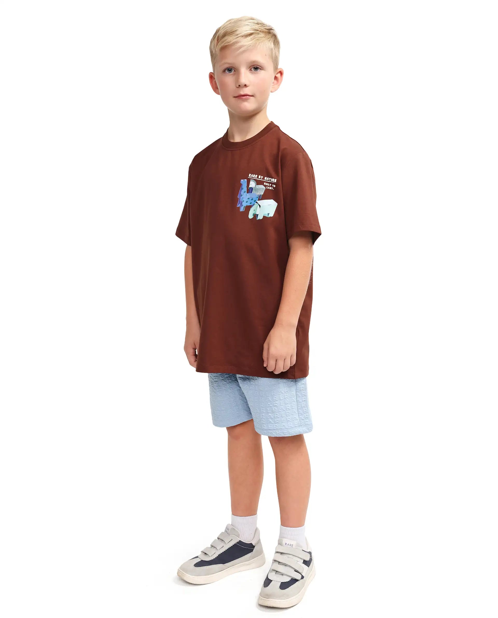 Rare Ones Kids Myrok-B Blue Polyester Blend Fabric Drawstring Closure Jacquard Regular Fit Shorts