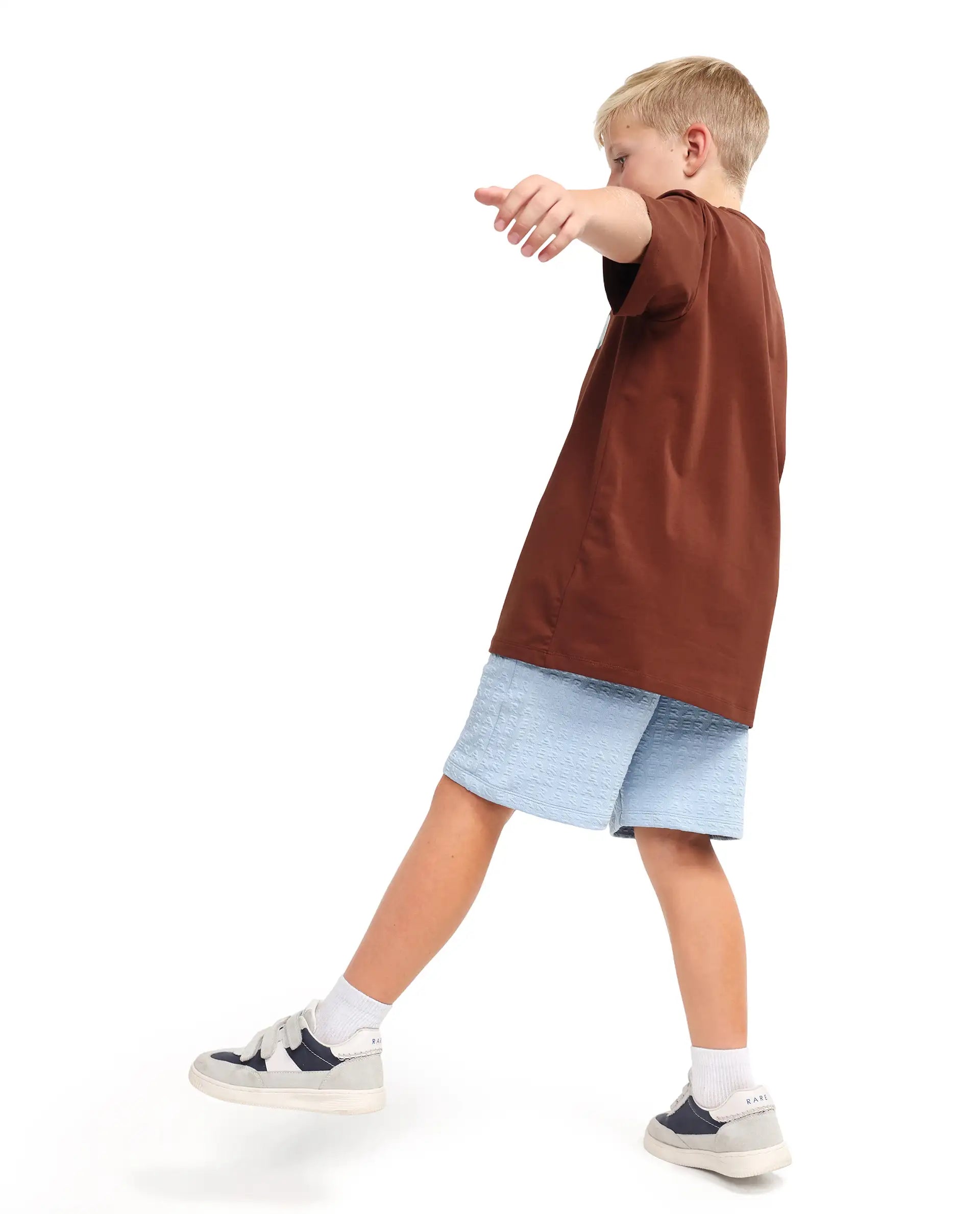 Rare Ones Kids Myrok-B Blue Polyester Blend Fabric Drawstring Closure Jacquard Regular Fit Shorts