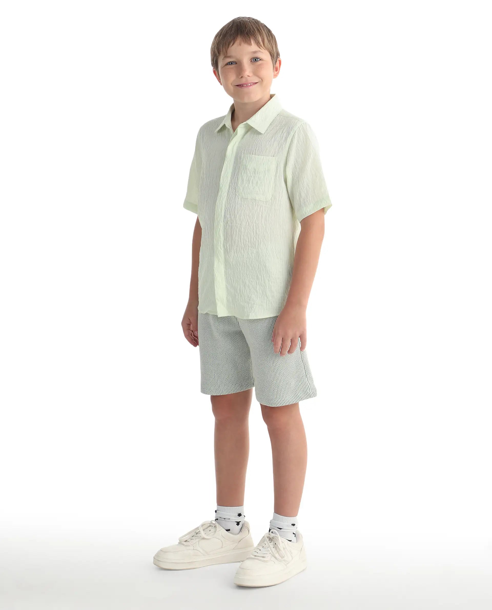 Rare Ones Kids John26-B Light Green Cotton Blend Fabric Drawstring Closure Regular Fit Shorts
