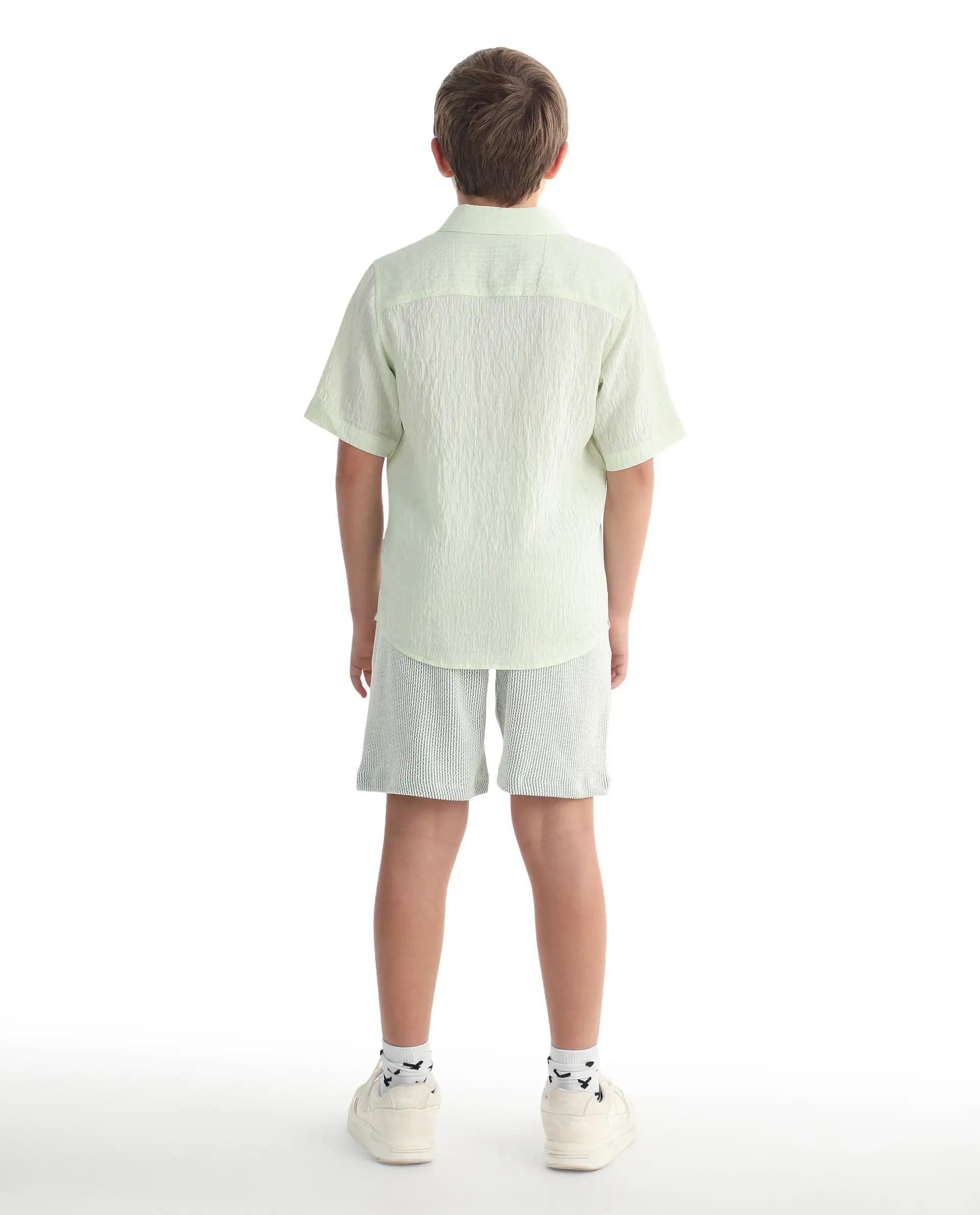 Rare Ones Kids John26-B Light Green Cotton Blend Fabric Drawstring Closure Regular Fit Shorts