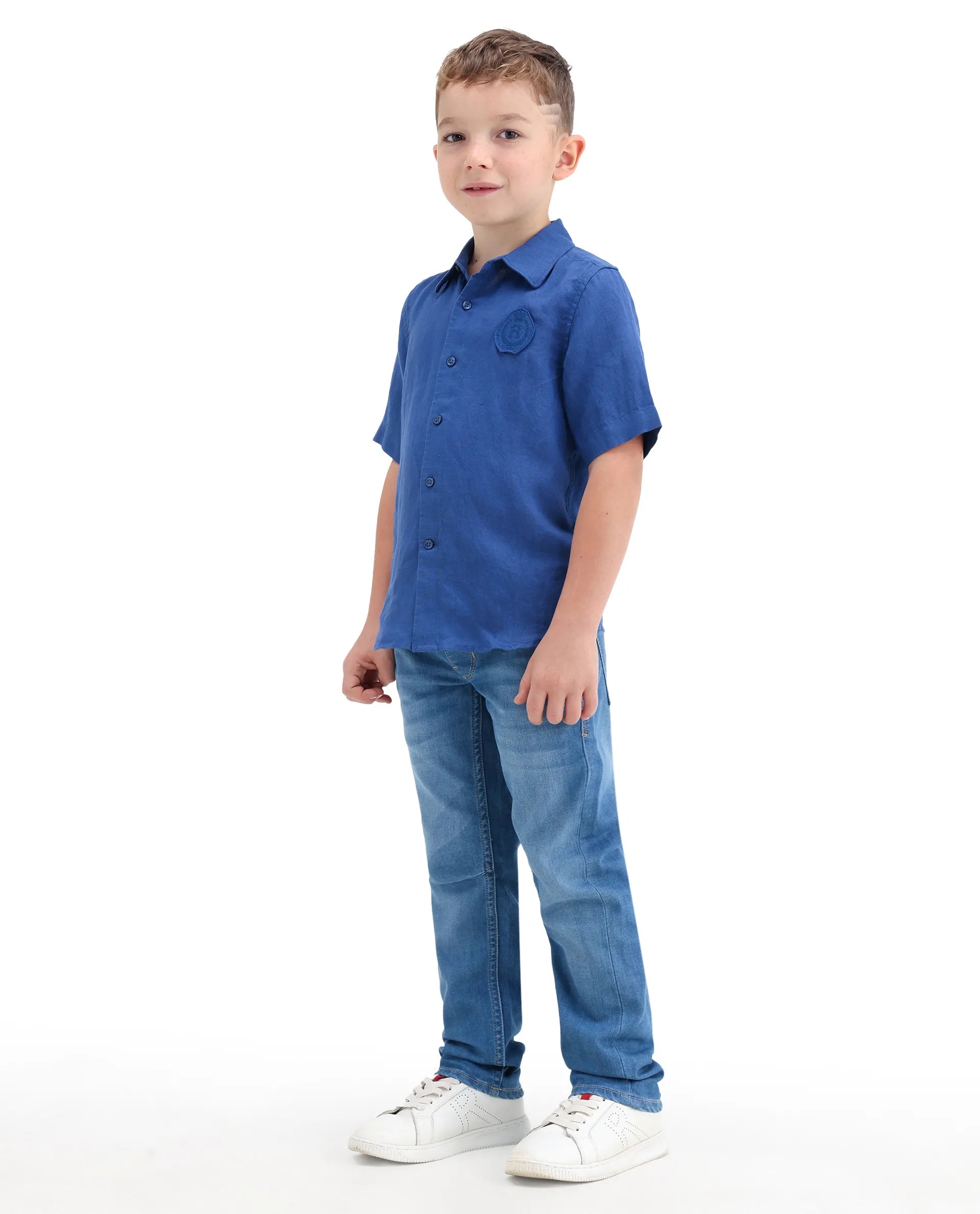 Rare Ones Kids Peter Light Blue Cotton Blend Fabric Pull-On Closure Regular Fit Jeans