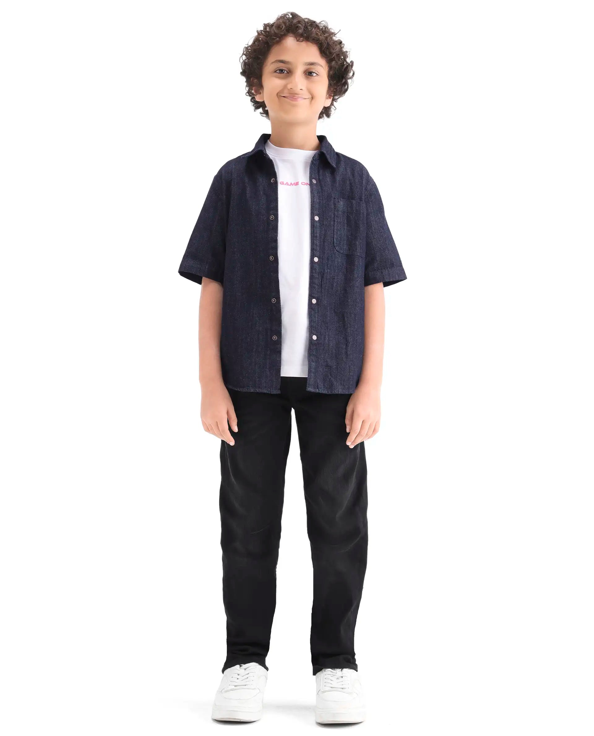 Rare Ones Kids Khai Black Cotton Blend Fabric Pull-On Closure Regular Fit Jeans