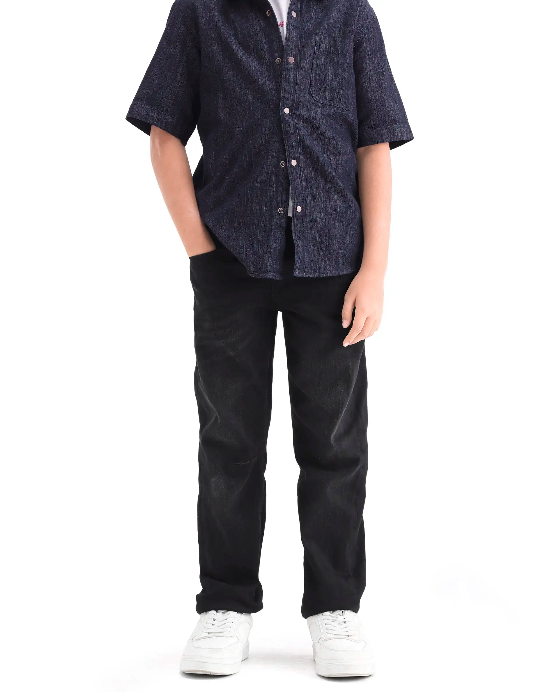 Rare Ones Kids Khai Black Cotton Blend Fabric Pull-On Closure Regular Fit Jeans