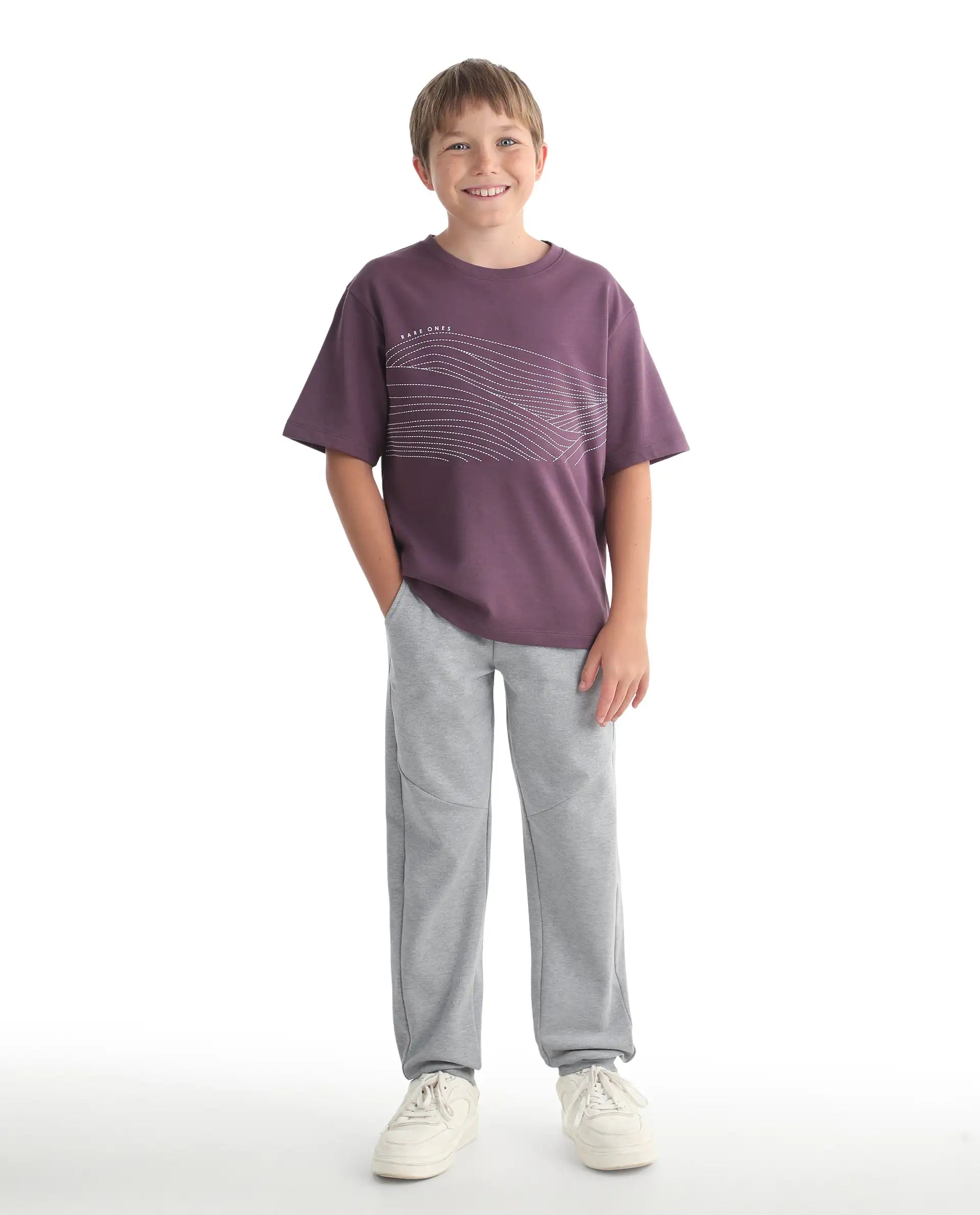 Rare Ones Kids Gwen Melange Grey Cotton Blend Fabric Drawstring Closure Cut & Sew Jogger Fit Track Pant